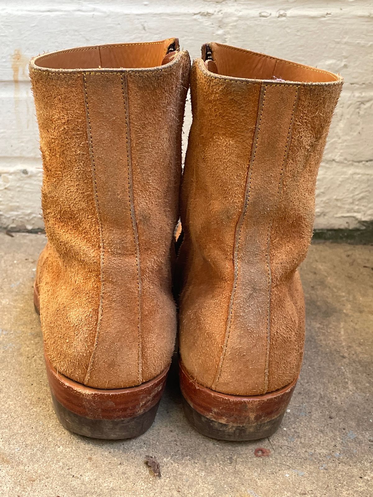 Photo by heathenist on January 4, 2024 of the Briselblack The Stride Side Zip Boots in Badalassi Carlo Cognac Minerva.