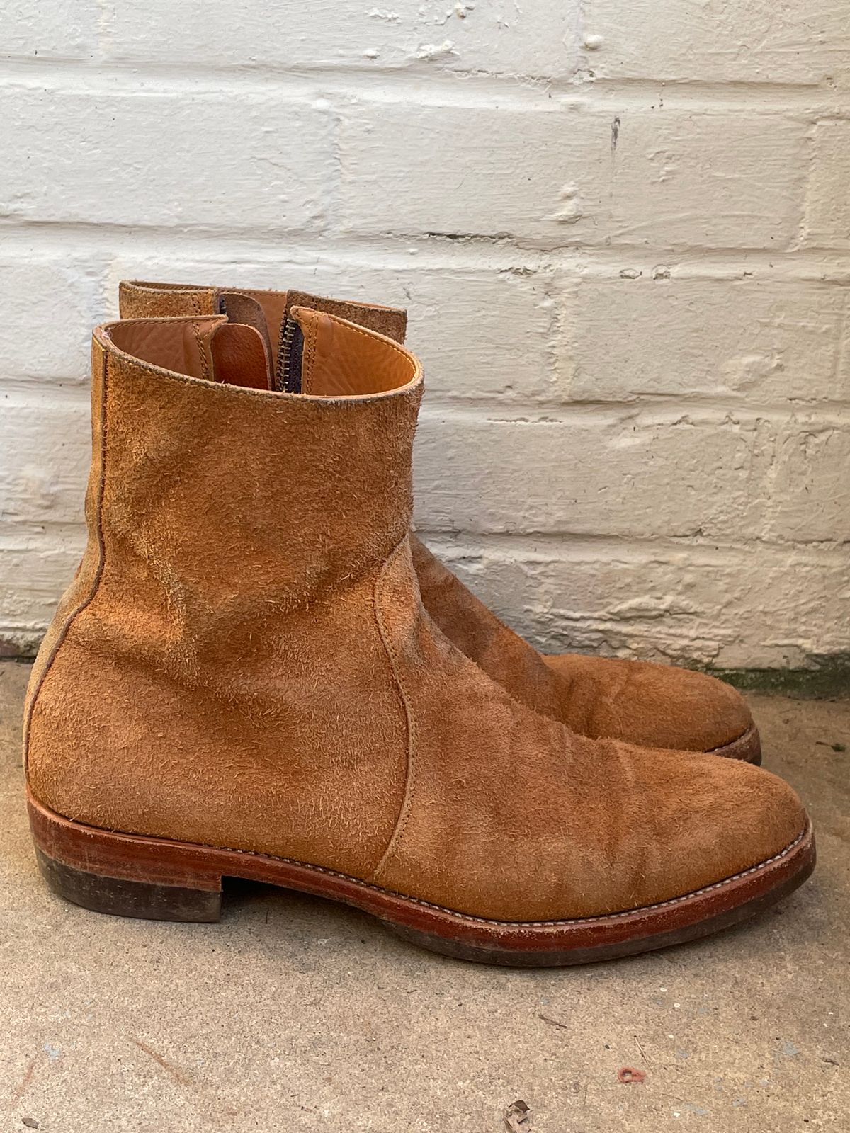 Photo by heathenist on January 4, 2024 of the Briselblack The Stride Side Zip Boots in Badalassi Carlo Cognac Minerva.