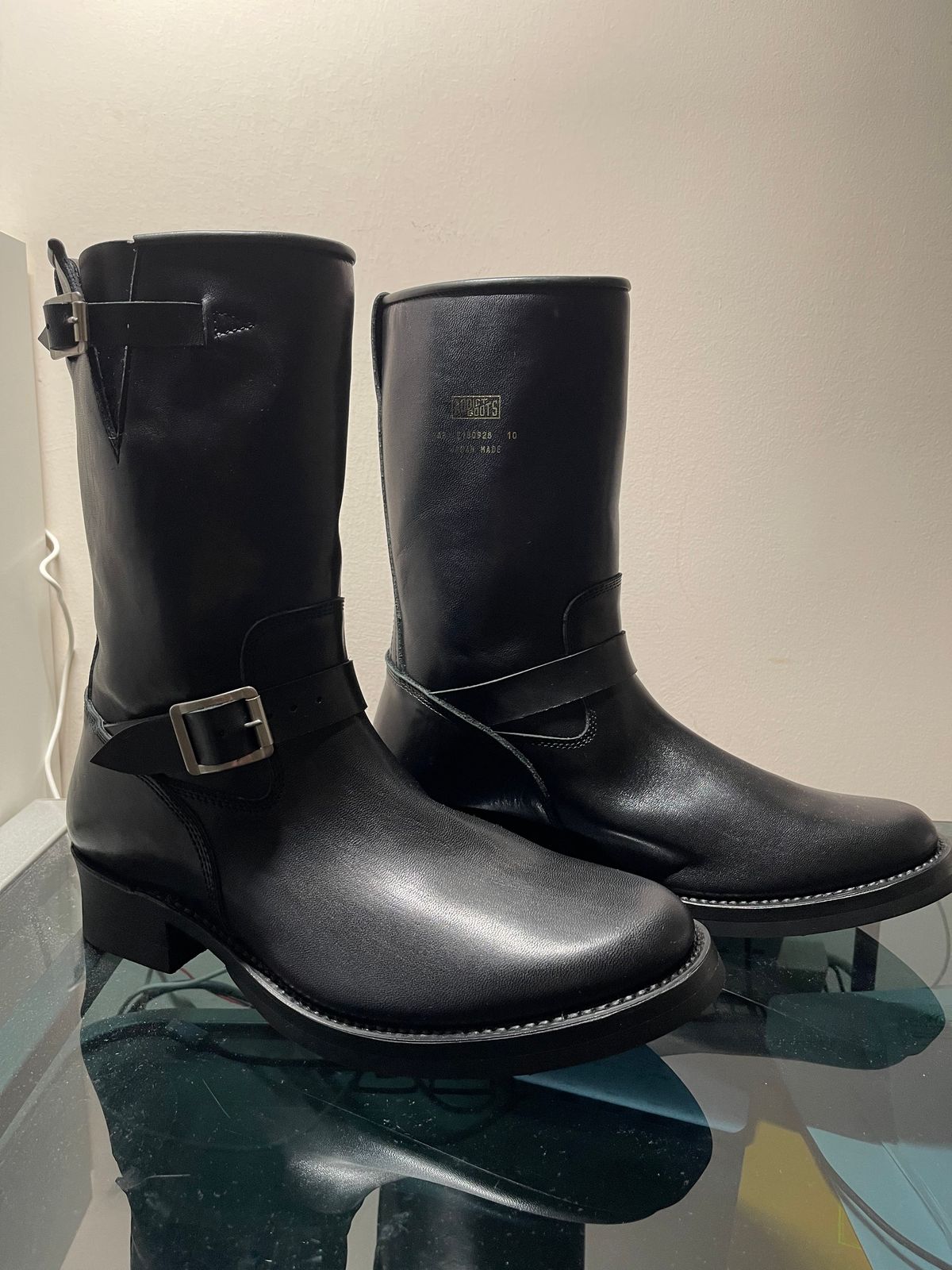 Photo by TY on September 10, 2023 of the Addict Boots AB-01 Engineer Boots in Black Dye-Finished Horsehide.