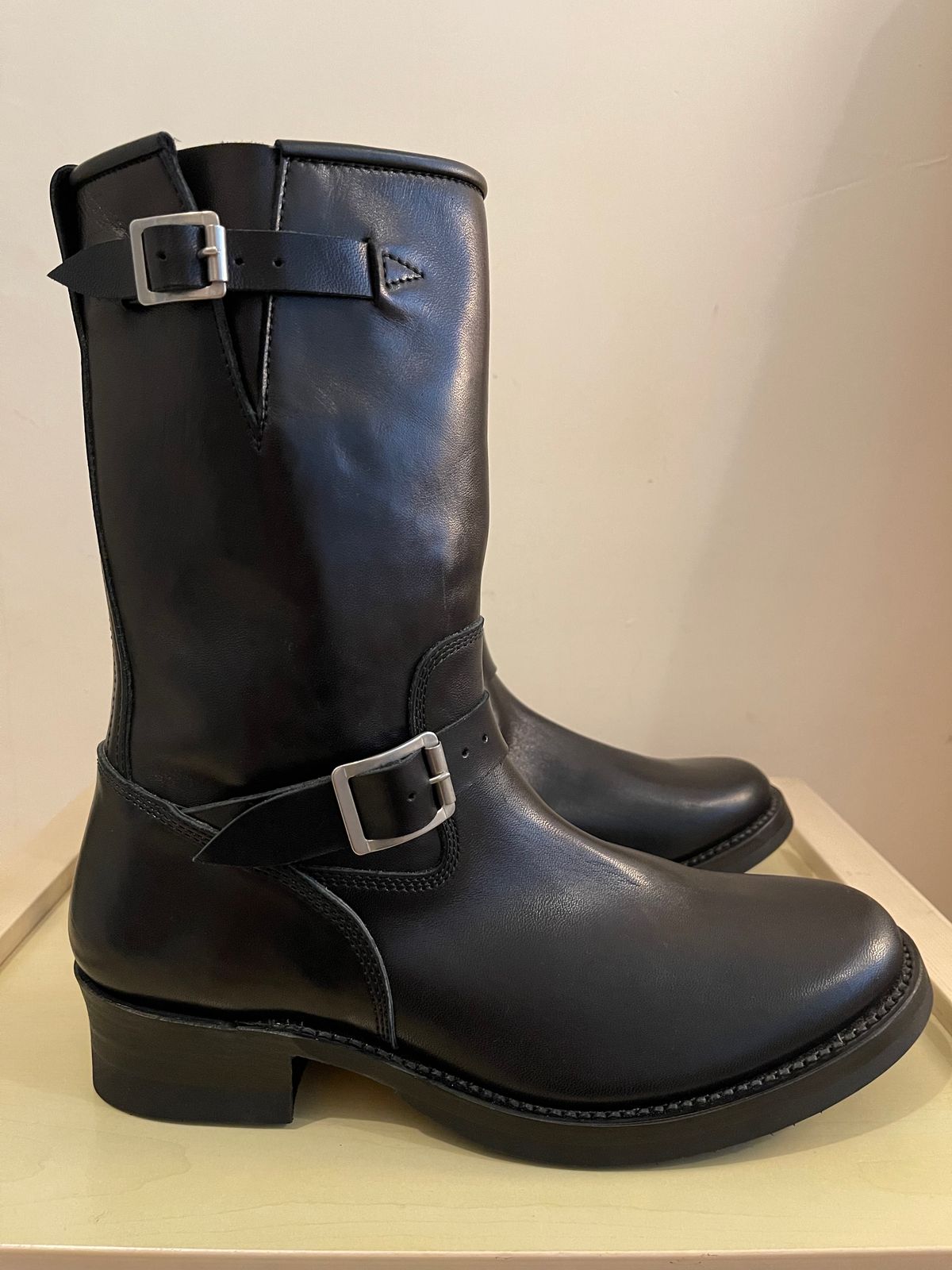 Photo by TY on October 1, 2023 of the Addict Boots AB-01 Engineer Boots in Black Dye-Finished Horsehide.