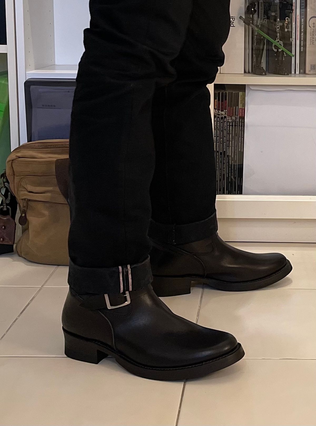 Photo by TY on October 1, 2023 of the Addict Boots AB-01 Engineer Boots in Black Dye-Finished Horsehide.
