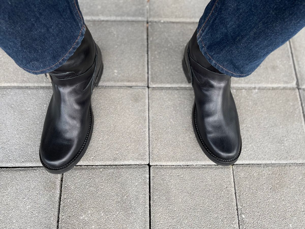 Photo by TY on October 14, 2023 of the Addict Boots AB-01 Engineer Boots in Black Dye-Finished Horsehide.