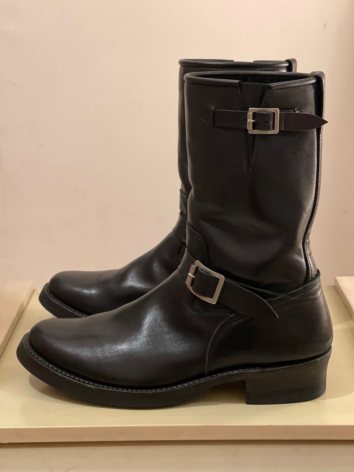 Photo by TY on November 1, 2023 of the Addict Boots AB-01 Engineer Boots in Black Dye-Finished Horsehide.