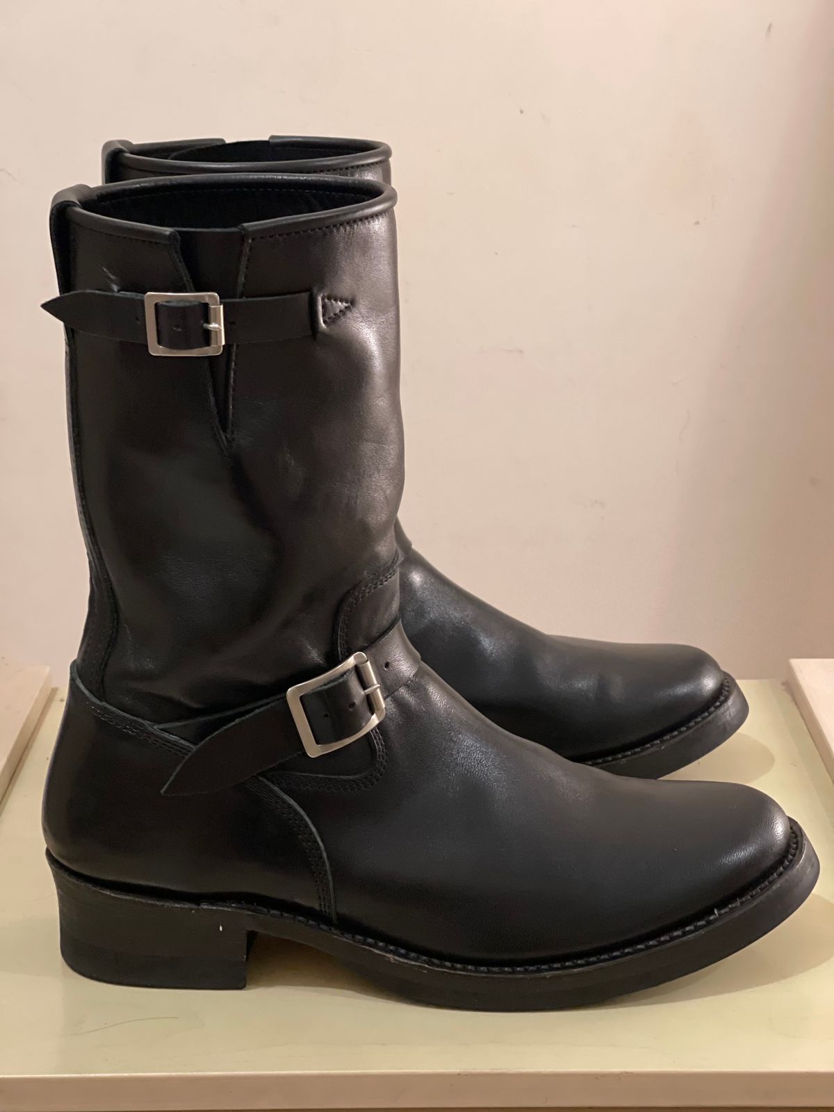 Photo by TY on November 1, 2023 of the Addict Boots AB-01 Engineer Boots in Black Dye-Finished Horsehide.