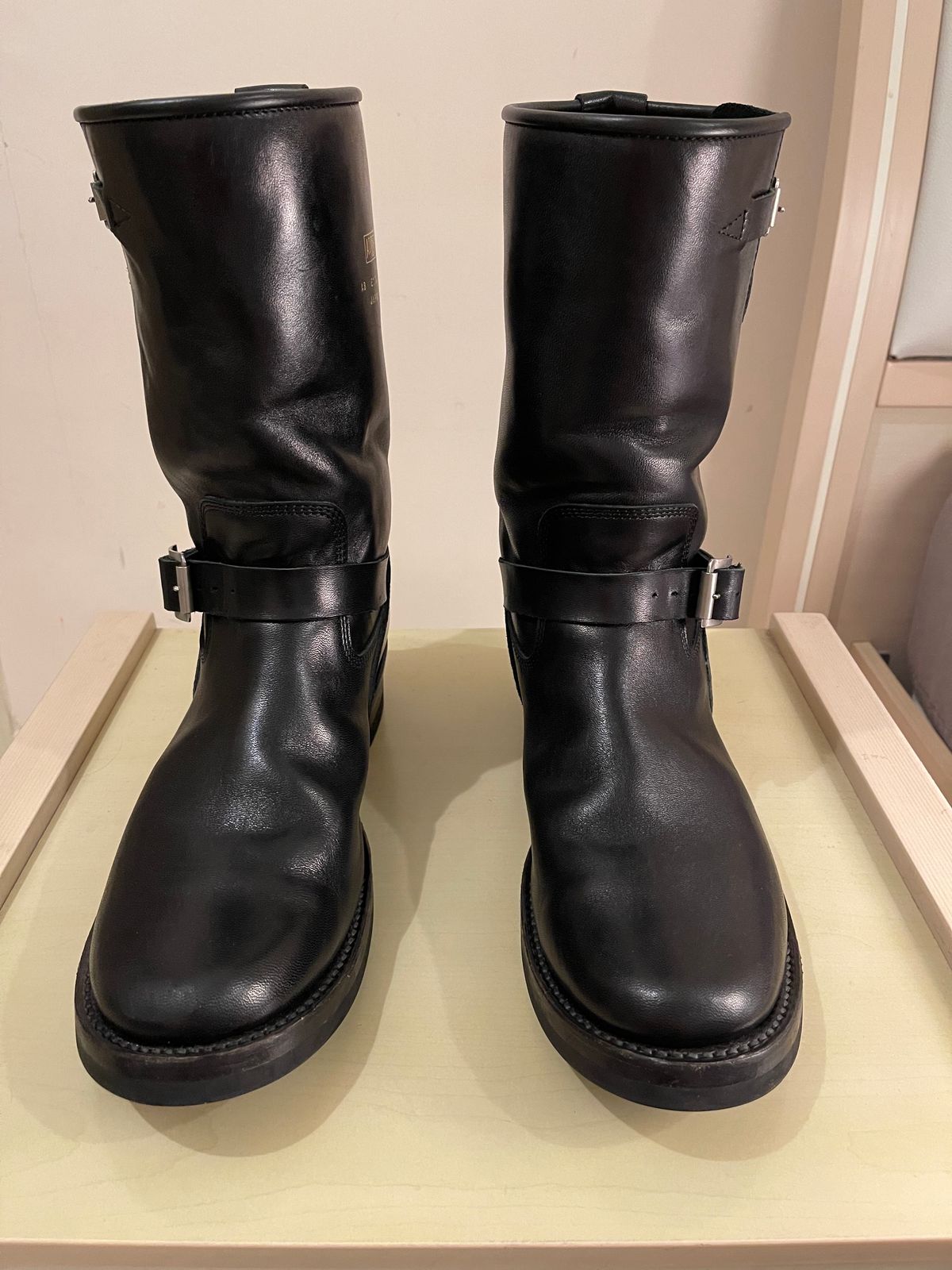 Photo by TY on January 1, 2024 of the Addict Boots AB-01 Engineer Boots in Black Dye-Finished Horsehide.