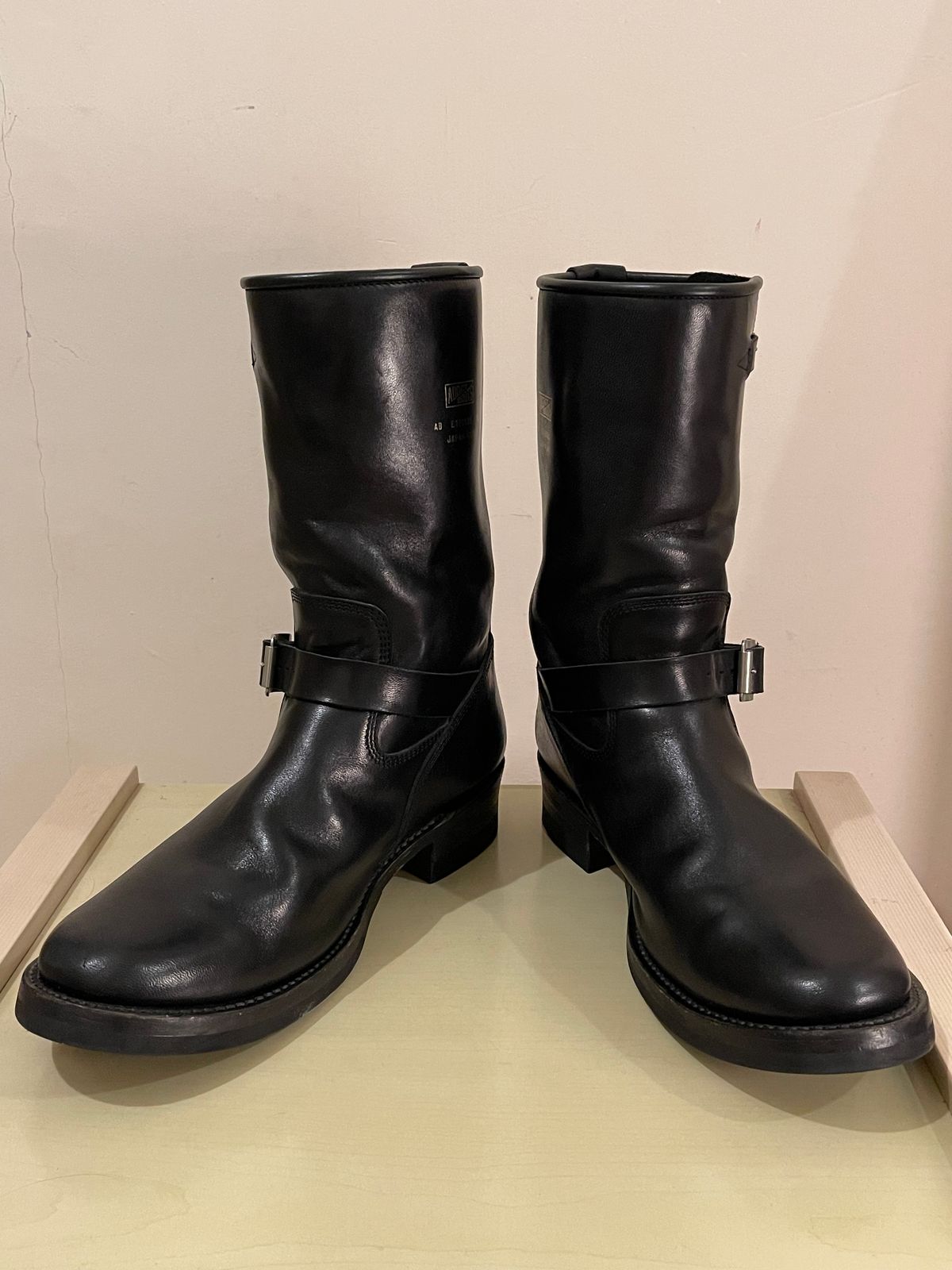 Photo by TY on January 1, 2024 of the Addict Boots AB-01 Engineer Boots in Black Dye-Finished Horsehide.