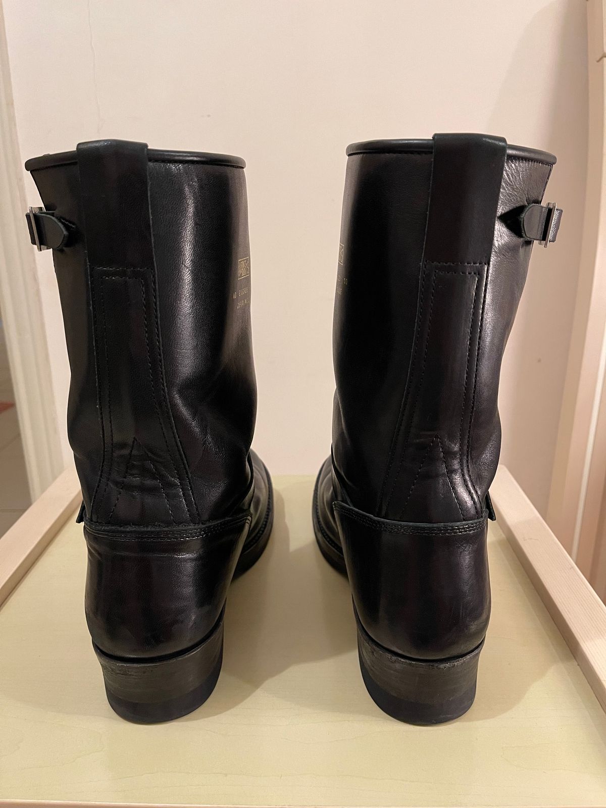 Photo by TY on January 1, 2024 of the Addict Boots AB-01 Engineer Boots in Black Dye-Finished Horsehide.