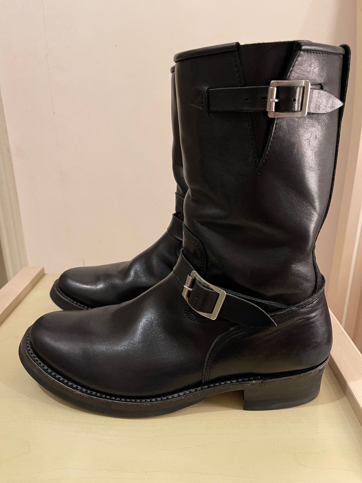 Photo by TY on January 1, 2024 of the Addict Boots AB-01 Engineer Boots in Black Dye-Finished Horsehide.