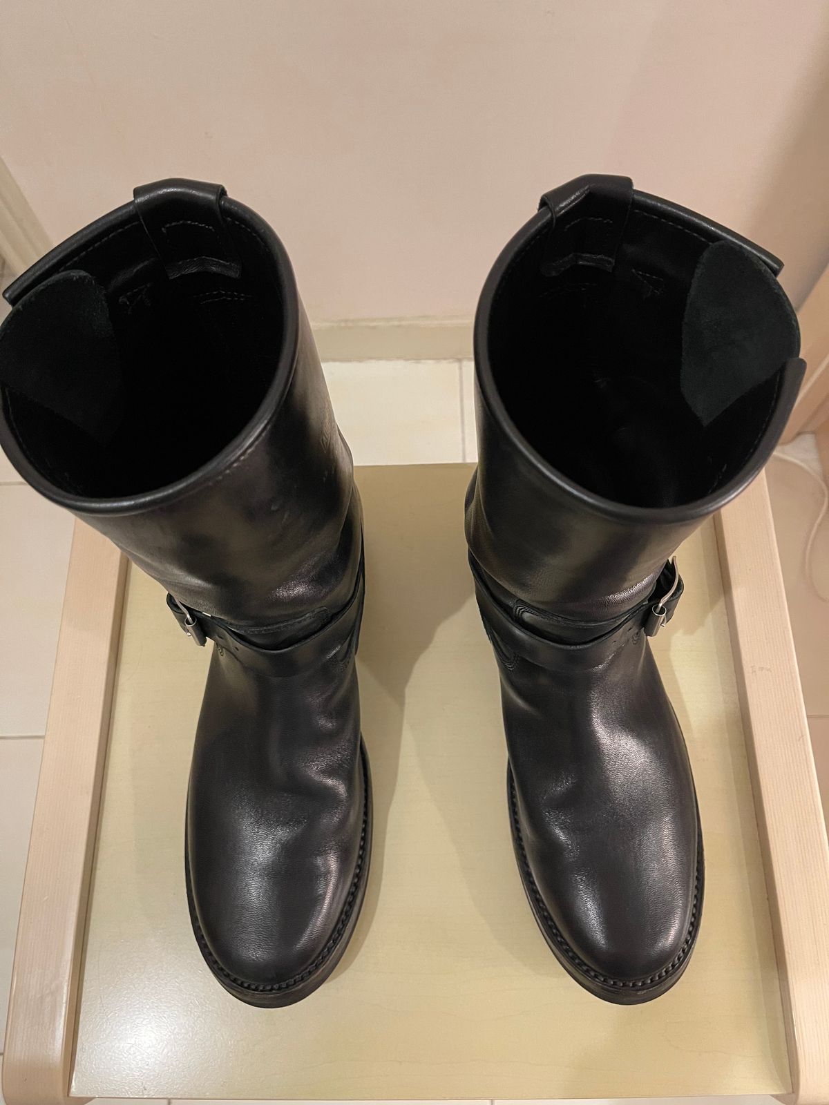 Photo by TY on January 1, 2024 of the Addict Boots AB-01 Engineer Boots in Black Dye-Finished Horsehide.