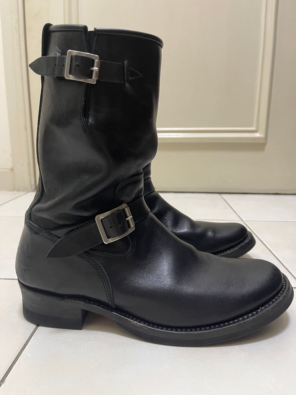 Photo by TY on February 2, 2024 of the Addict Boots AB-01 Engineer Boots in Black Dye-Finished Horsehide.