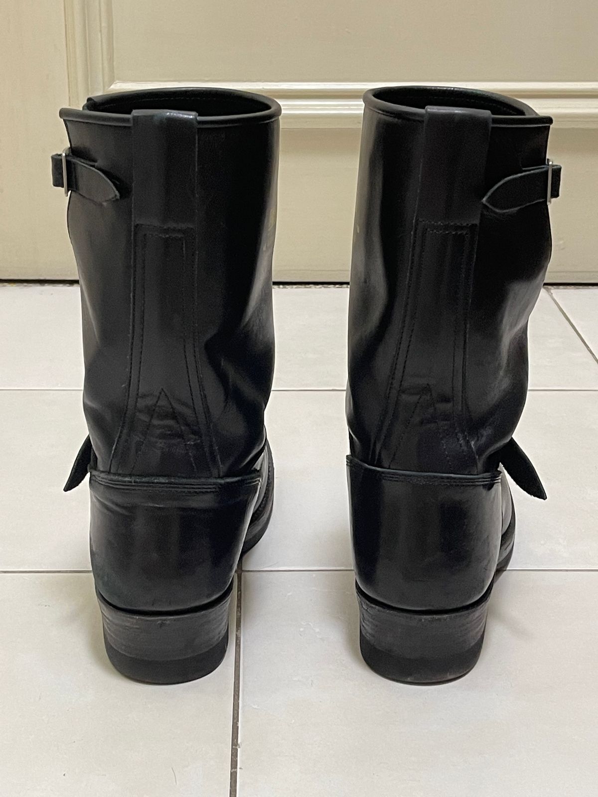 Photo by TY on March 2, 2024 of the Addict Boots AB-01 Engineer Boots in Black Dye-Finished Horsehide.