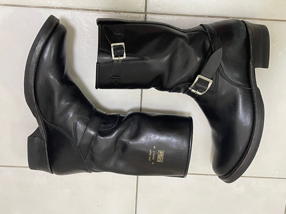 Photo by TY on March 2, 2024 of the Addict Boots AB-01 Engineer Boots in Black Dye-Finished Horsehide.