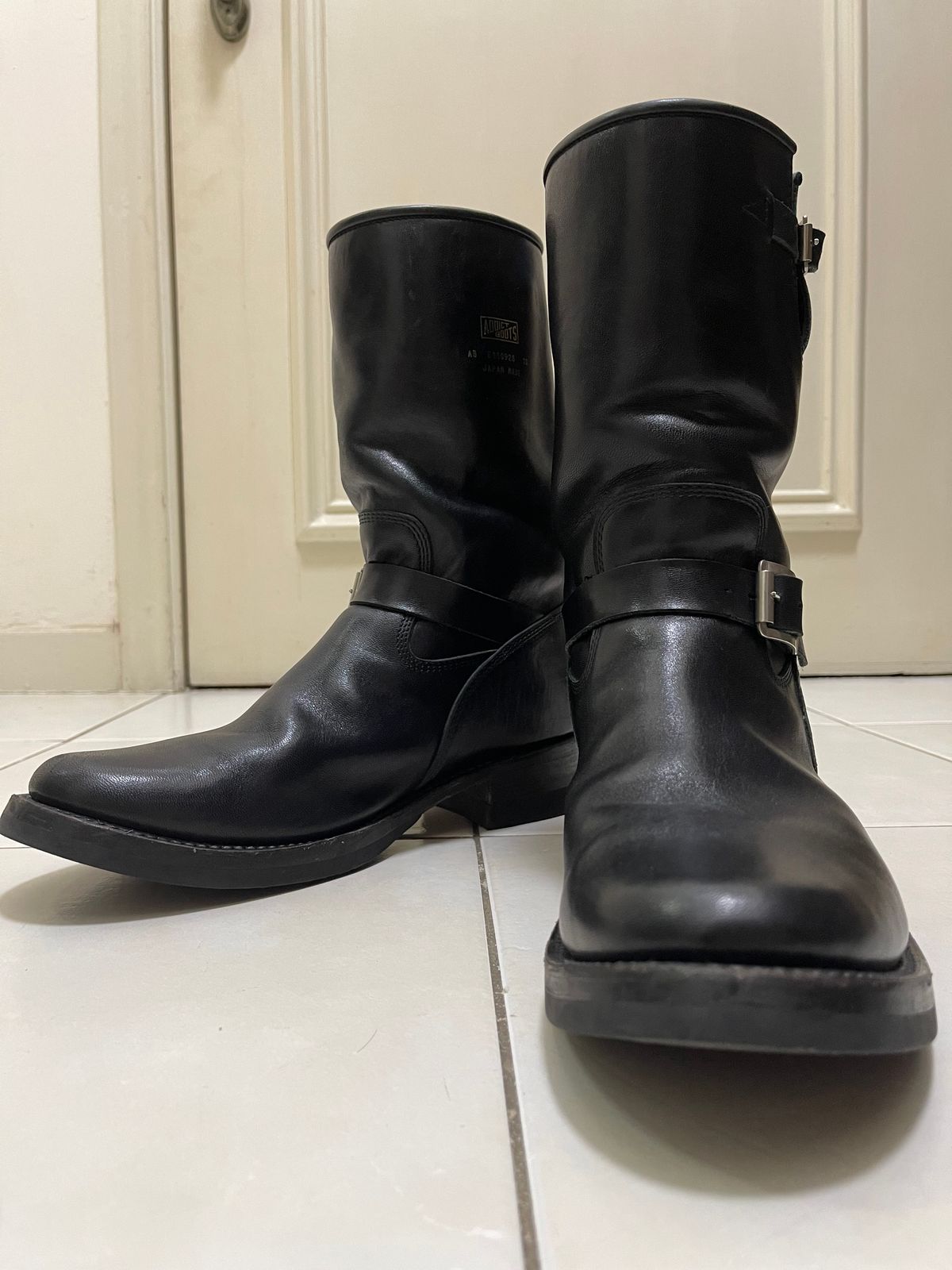 Photo by TY on March 2, 2024 of the Addict Boots AB-01 Engineer Boots in Black Dye-Finished Horsehide.