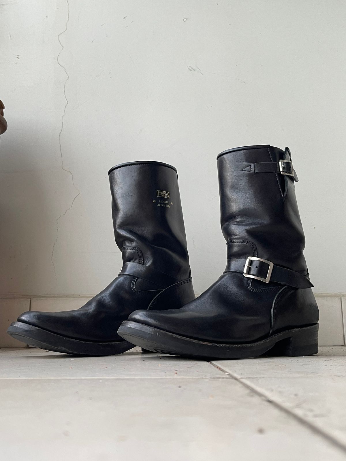 Photo by TY on March 30, 2024 of the Addict Boots AB-01 Engineer Boots in Black Dye-Finished Horsehide.