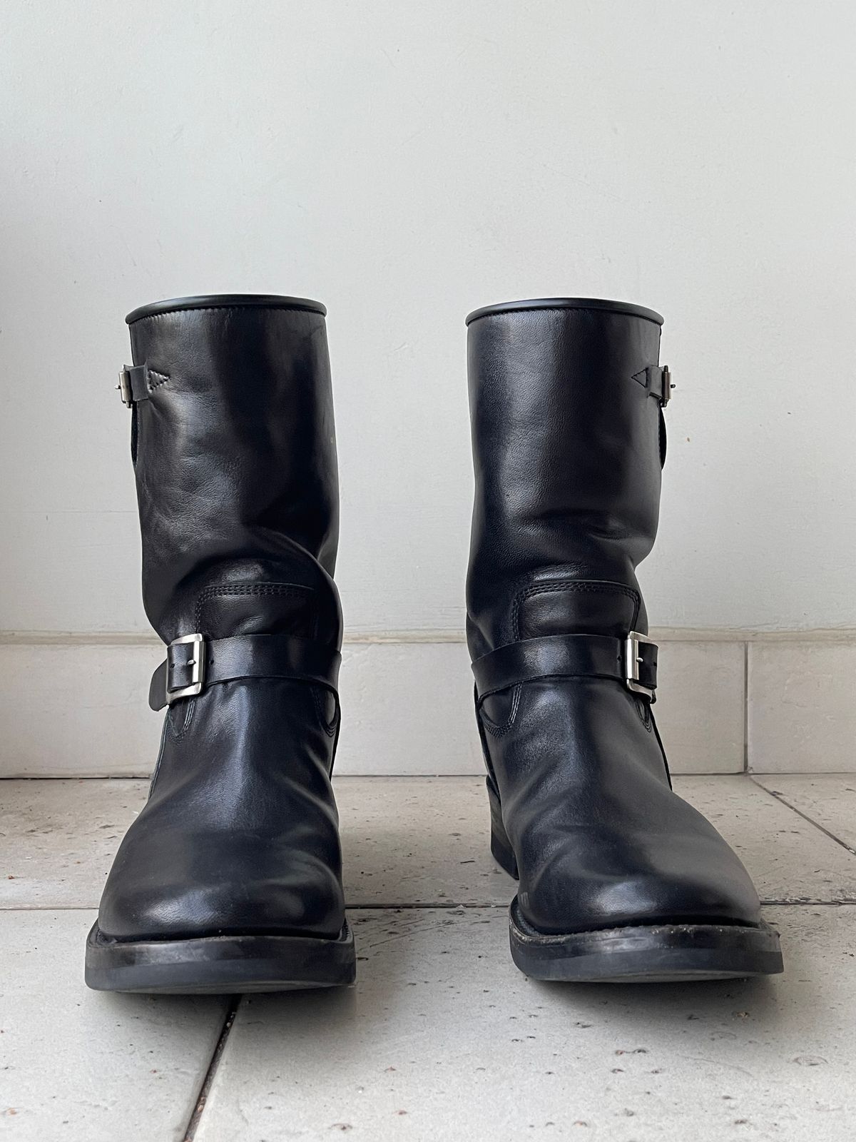 Photo by TY on April 1, 2024 of the Addict Boots AB-01 Engineer Boots in Black Dye-Finished Horsehide.