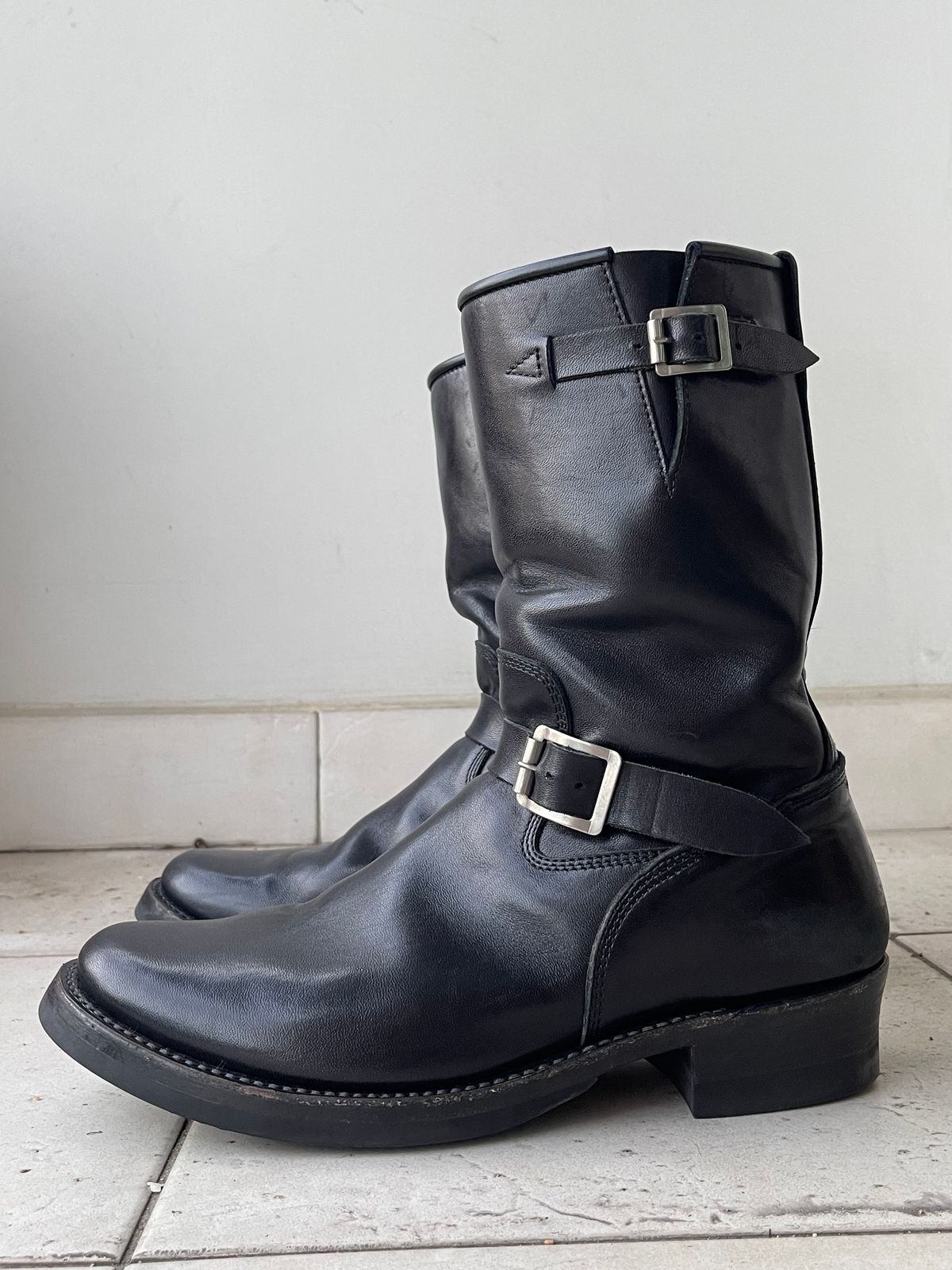 Photo by TY on April 1, 2024 of the Addict Boots AB-01 Engineer Boots in Black Dye-Finished Horsehide.