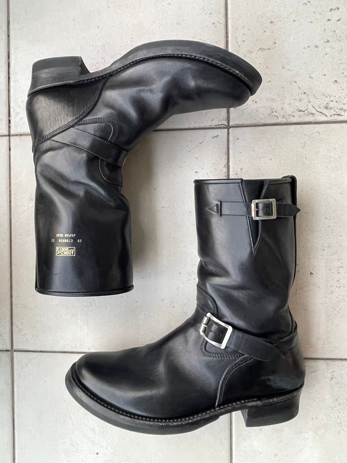 Photo by TY on April 1, 2024 of the Addict Boots AB-01 Engineer Boots in Black Dye-Finished Horsehide.