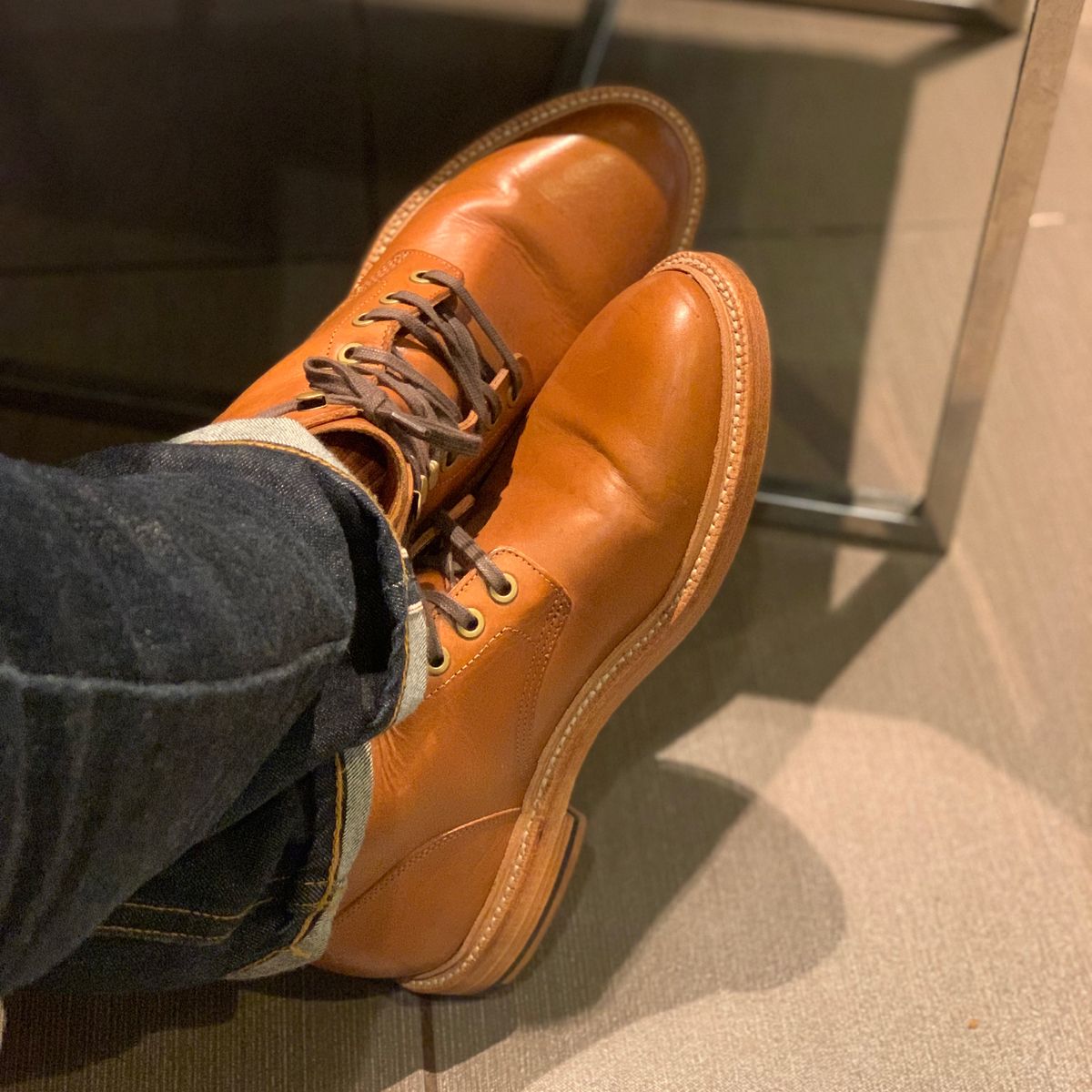 Photo by TY on May 1, 2021 of the Grant Stone Diesel Boot in Badalassi Carlo Saddle Tan Minerva.