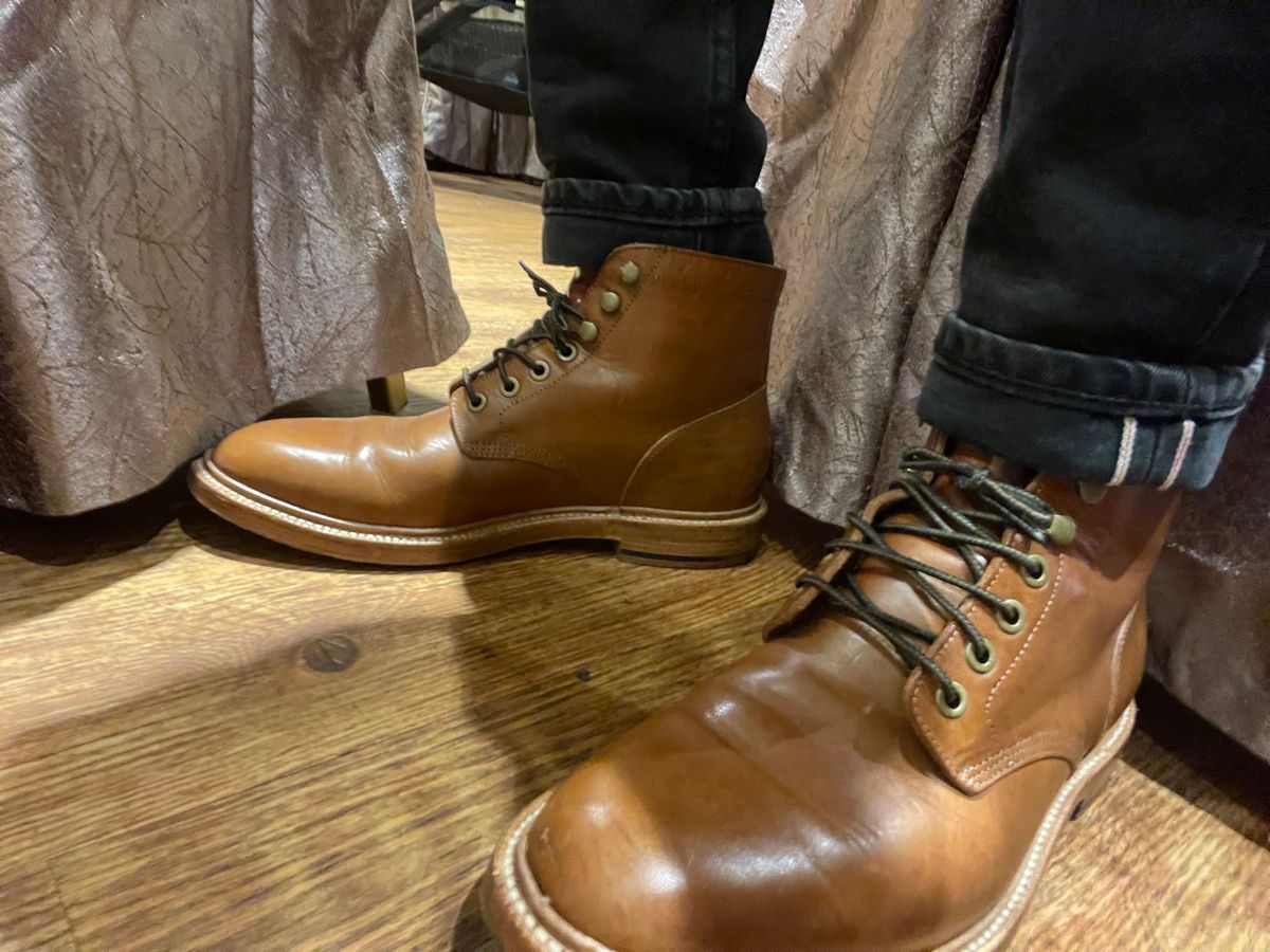 Photo by TY on June 5, 2023 of the Grant Stone Diesel Boot in Badalassi Carlo Saddle Tan Minerva.