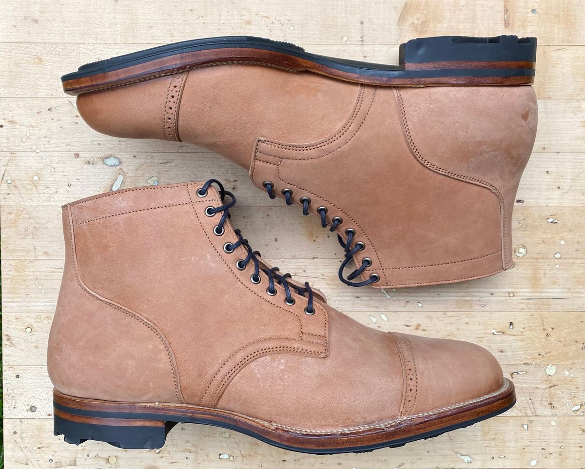 Photo by AgEcho on October 1, 2023 of the Viberg Service Boot BCT in Horween Natural Crust Double Cordovan.
