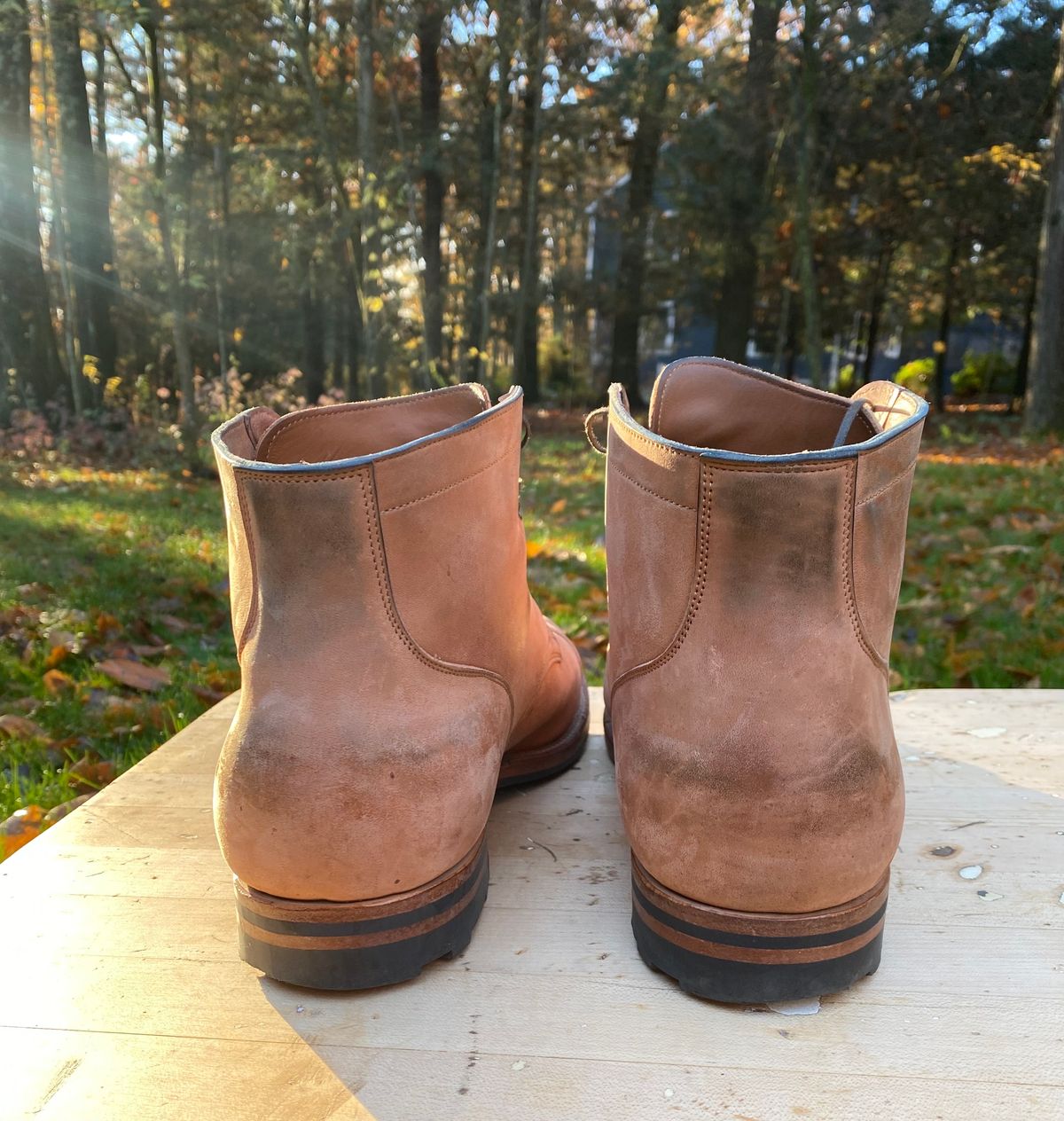 Photo by AgEcho on November 1, 2023 of the Viberg Service Boot BCT in Horween Natural Crust Double Cordovan.
