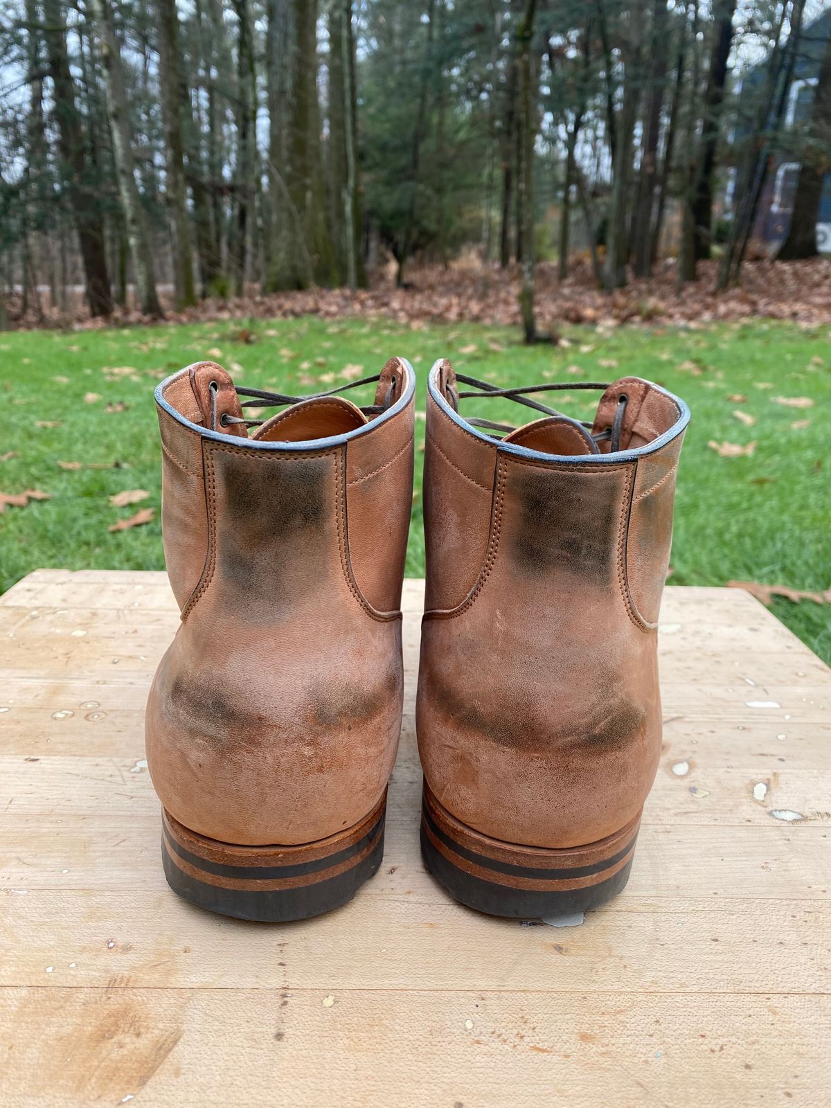 Photo by AgEcho on December 2, 2023 of the Viberg Service Boot BCT in Horween Natural Crust Double Cordovan.