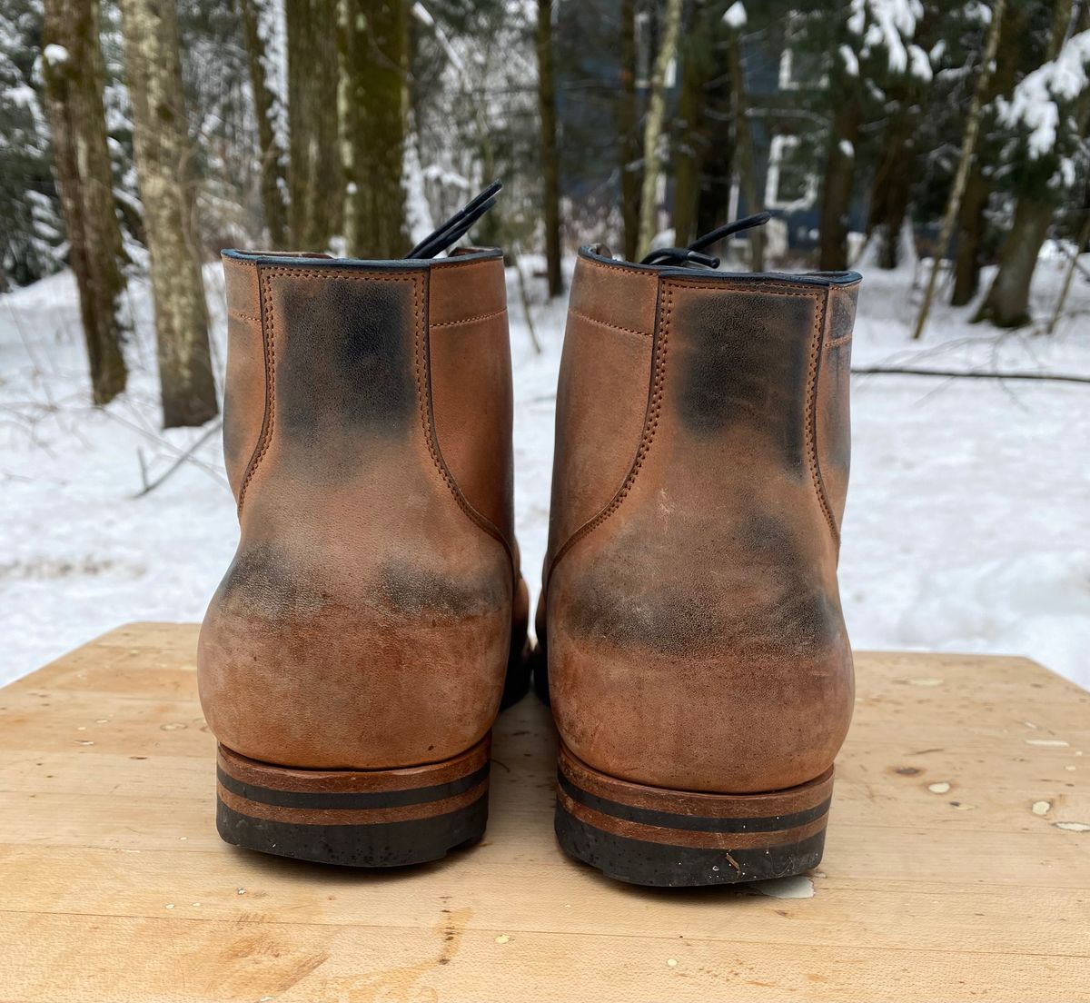 Photo by AgEcho on February 1, 2024 of the Viberg Service Boot BCT in Horween Natural Crust Double Cordovan.