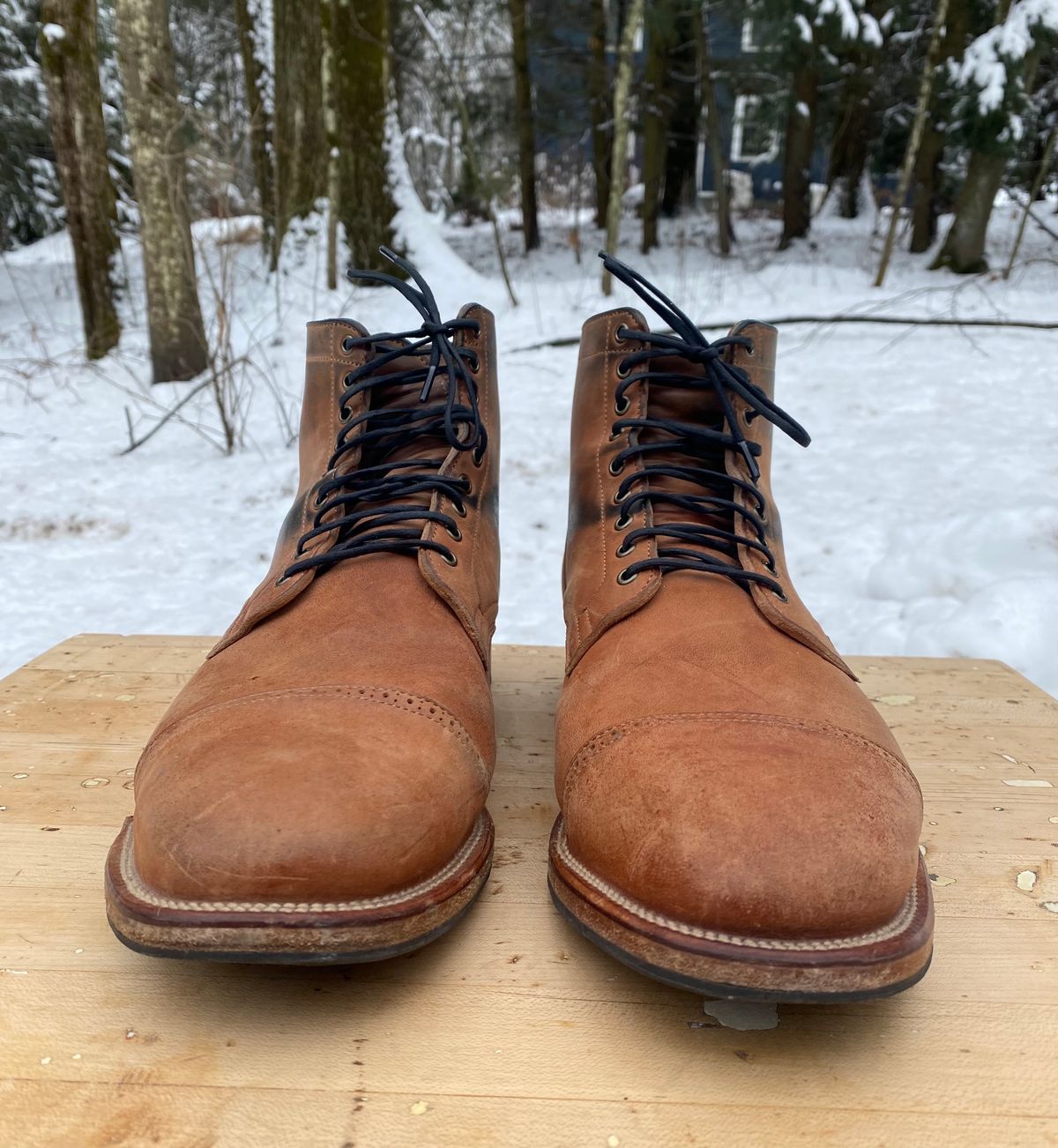 Photo by AgEcho on February 1, 2024 of the Viberg Service Boot BCT in Horween Natural Crust Double Cordovan.