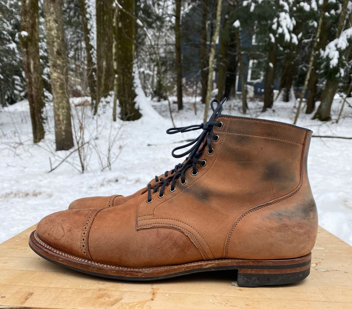 Photo by AgEcho on February 1, 2024 of the Viberg Service Boot BCT in Horween Natural Crust Double Cordovan.