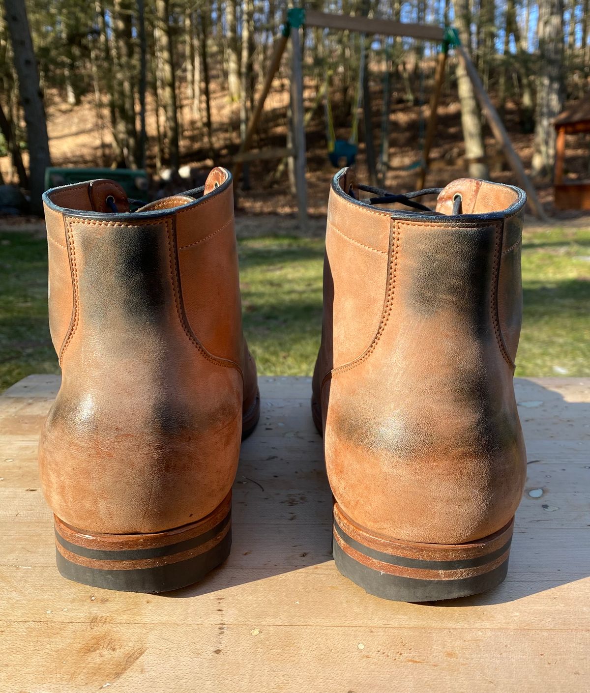 Photo by AgEcho on March 1, 2024 of the Viberg Service Boot BCT in Horween Natural Crust Double Cordovan.