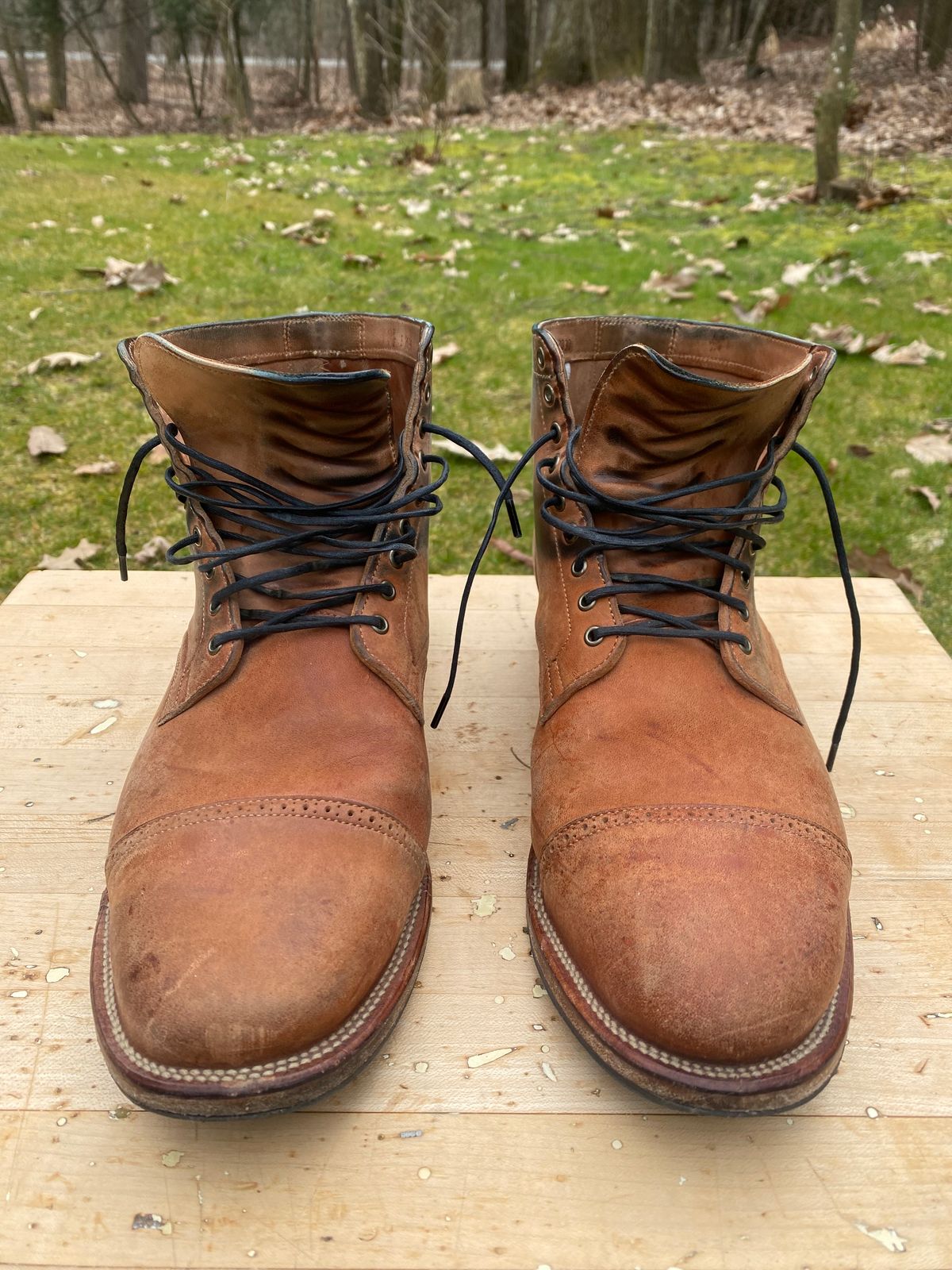 Photo by AgEcho on April 2, 2024 of the Viberg Service Boot BCT in Horween Natural Crust Double Cordovan.