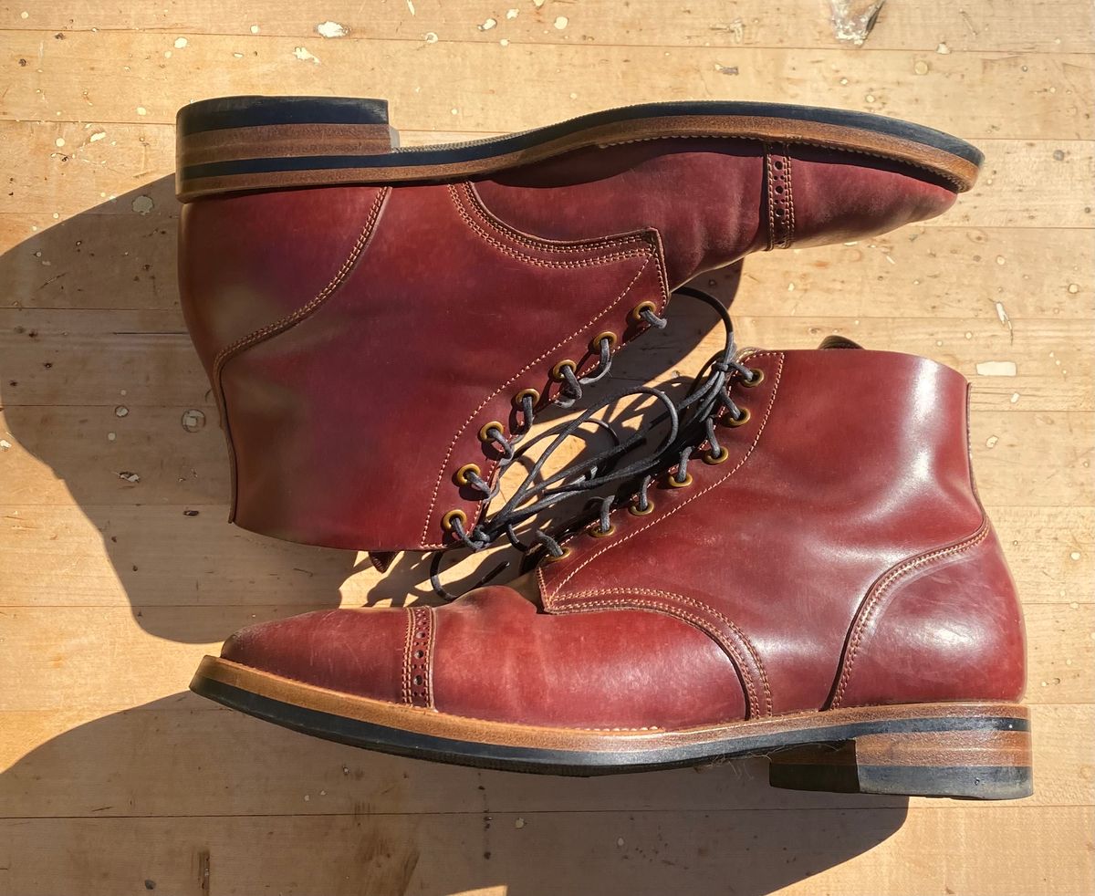 Photo by AgEcho on November 1, 2025 of the Iron Boots Devil Dog in Maryam Ruggine Shell Cordovan.