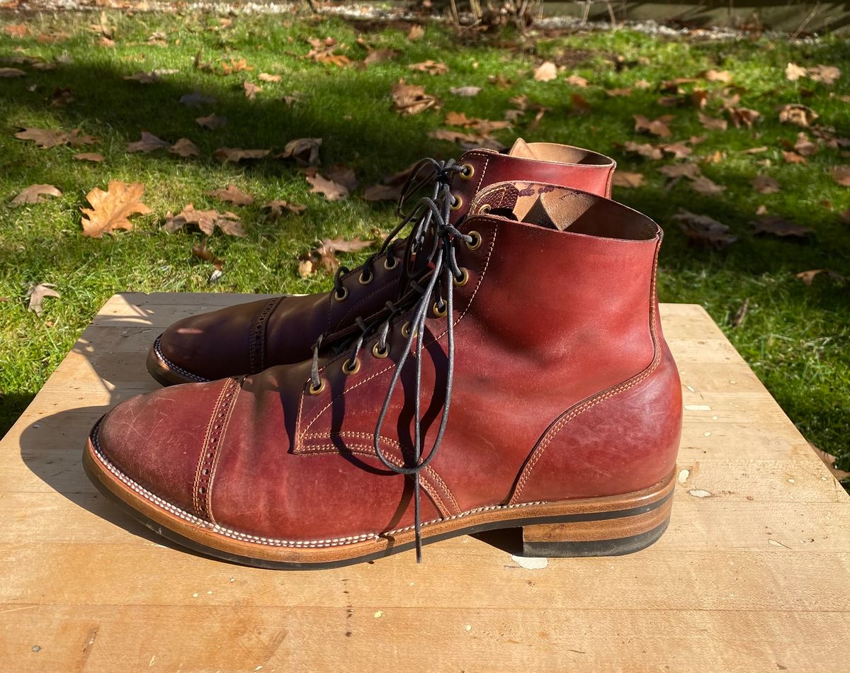 Photo by AgEcho on December 1, 2025 of the Iron Boots Devil Dog in Maryam Ruggine Shell Cordovan.