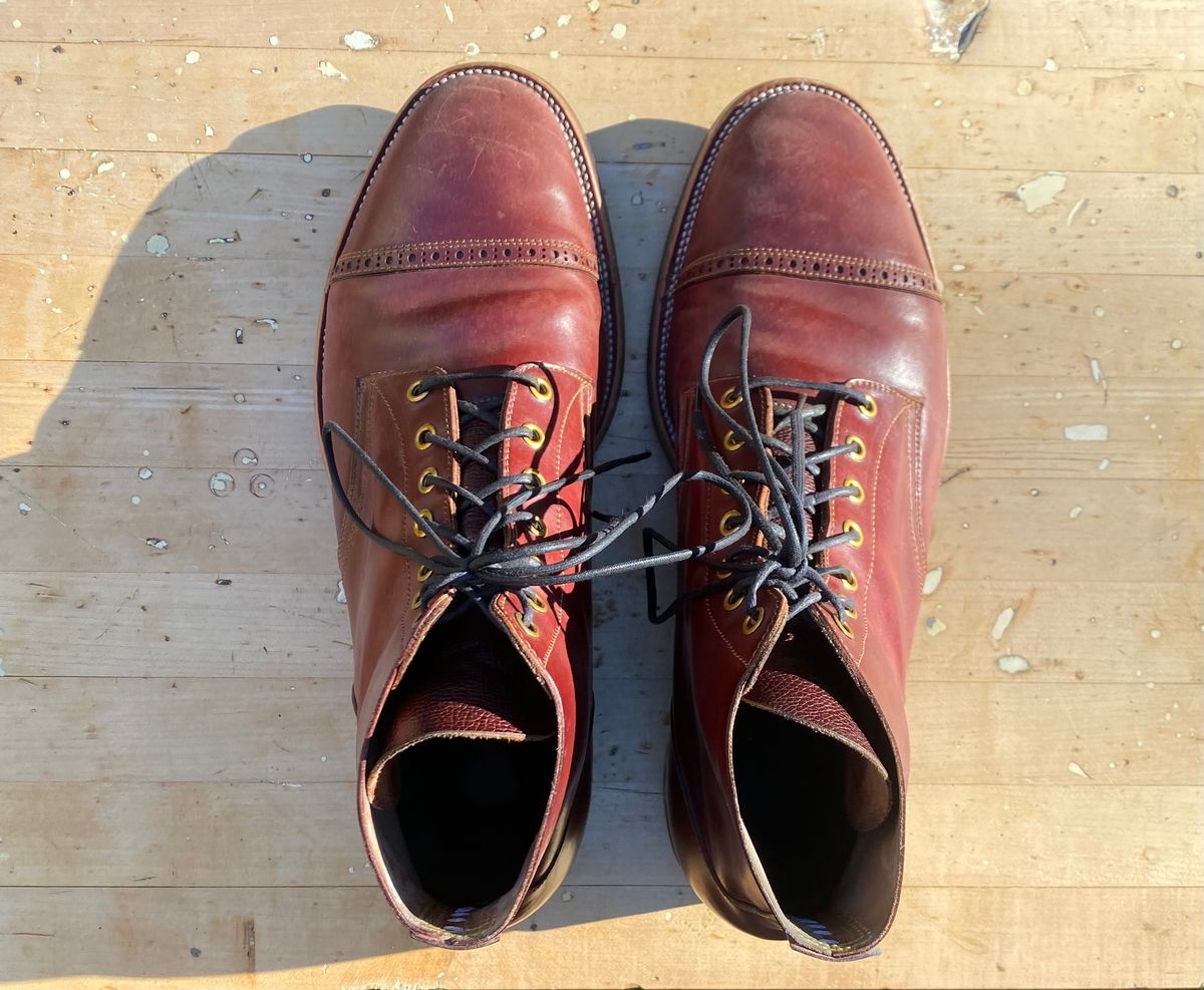 Photo by AgEcho on December 1, 2025 of the Iron Boots Devil Dog in Maryam Ruggine Shell Cordovan.