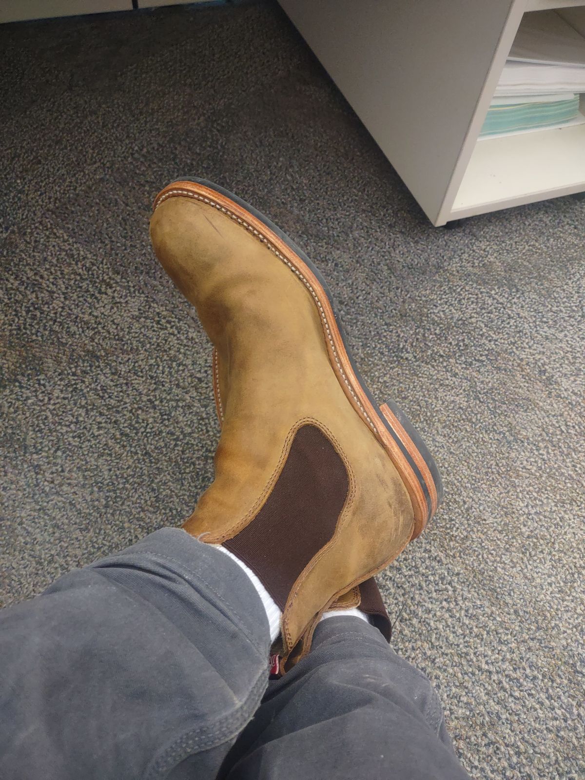 Photo by grwulff on June 4, 2024 of the Dayton Boots Wholecut Chelsea in Brown Nubuck.