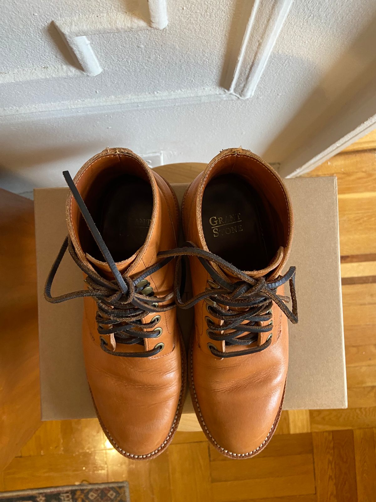 Photo by bootsabouttown on November 1, 2022 of the Grant Stone Diesel Boot in Horween English Tan Essex.