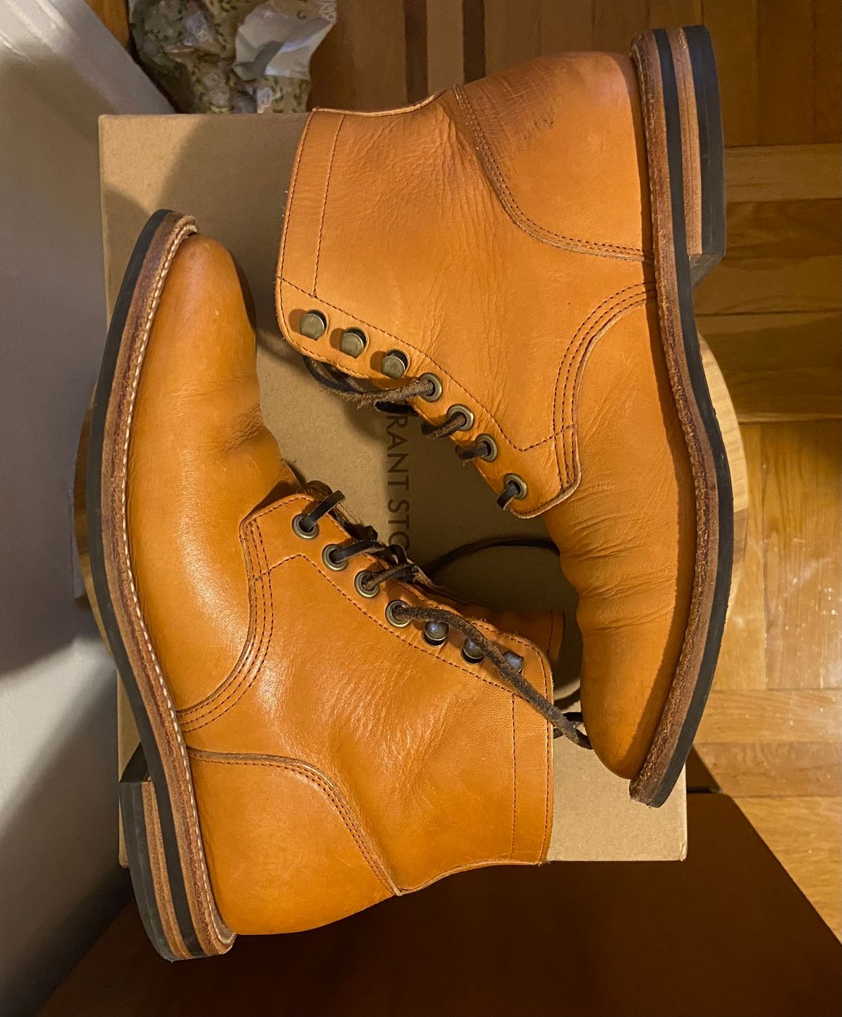 Photo by bootsabouttown on March 5, 2023 of the Grant Stone Diesel Boot in Horween English Tan Essex.