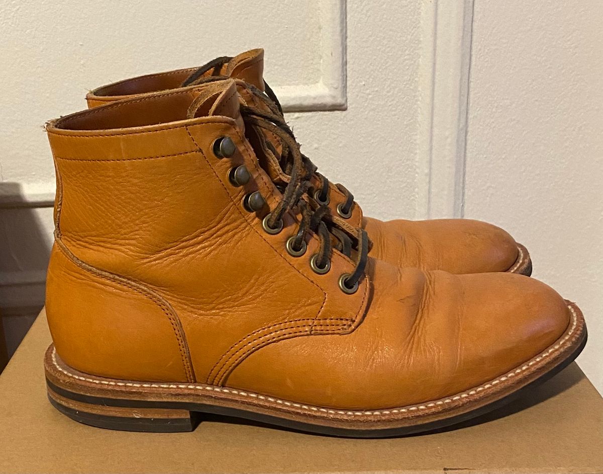 Photo by bootsabouttown on March 5, 2023 of the Grant Stone Diesel Boot in Horween English Tan Essex.