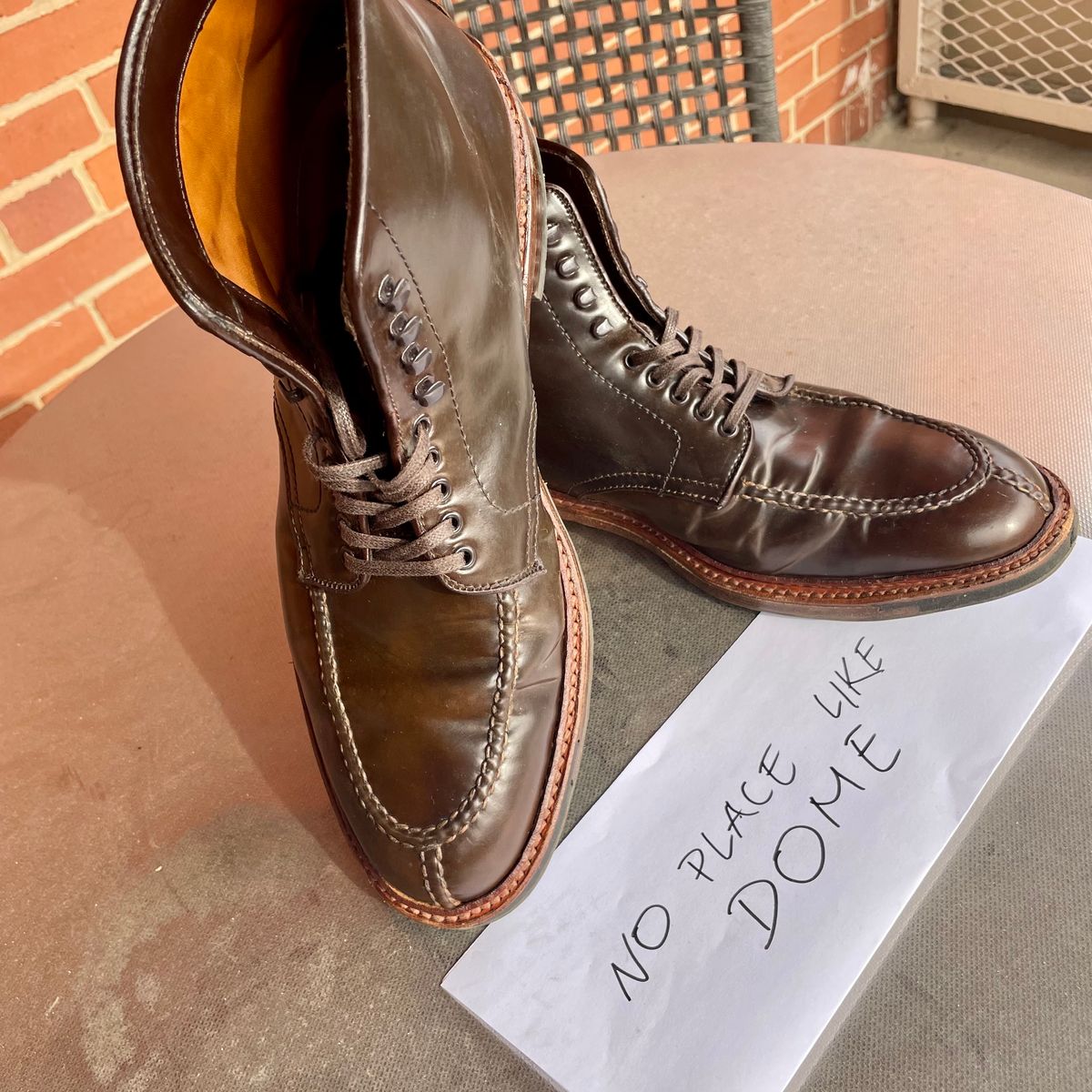 Photo by yallgotbibergs on November 2, 2022 of the Alden Tanker Boot in Horween Cigar Shell Cordovan.