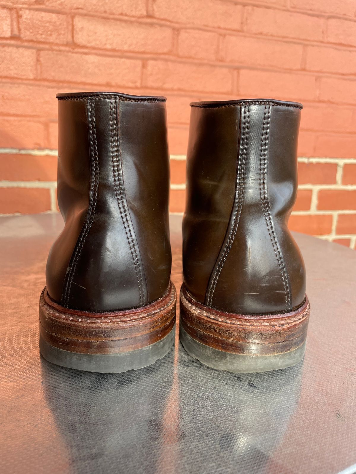 Photo by yallgotbibergs on February 2, 2023 of the Alden Tanker Boot in Horween Cigar Shell Cordovan.