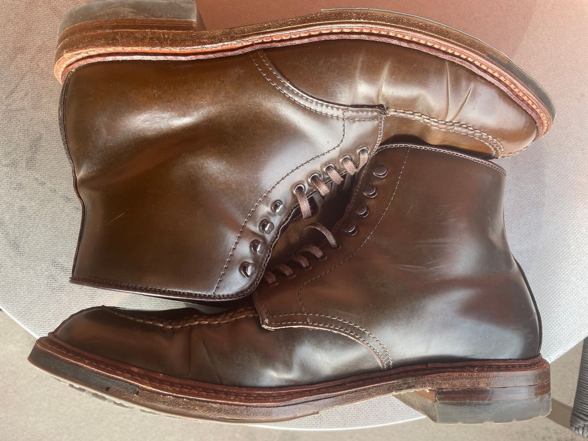 Photo by yallgotbibergs on February 2, 2023 of the Alden Tanker Boot in Horween Cigar Shell Cordovan.