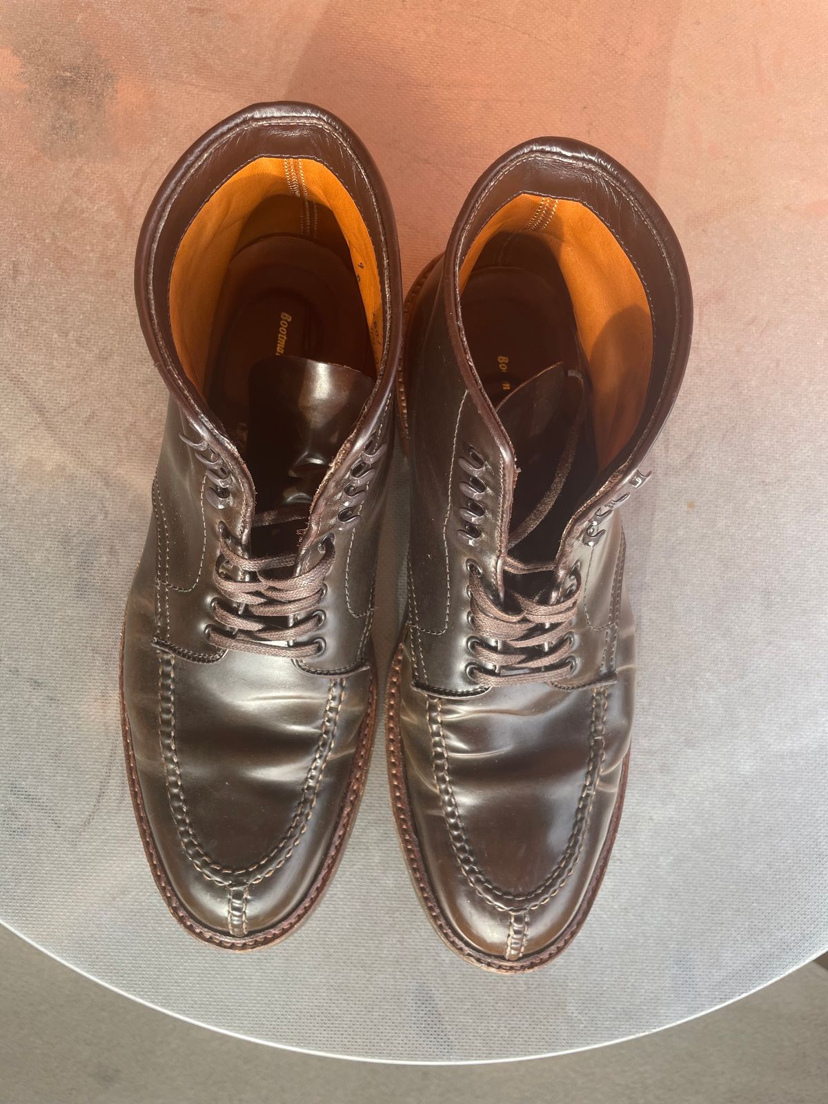 Photo by yallgotbibergs on February 2, 2023 of the Alden Tanker Boot in Horween Cigar Shell Cordovan.