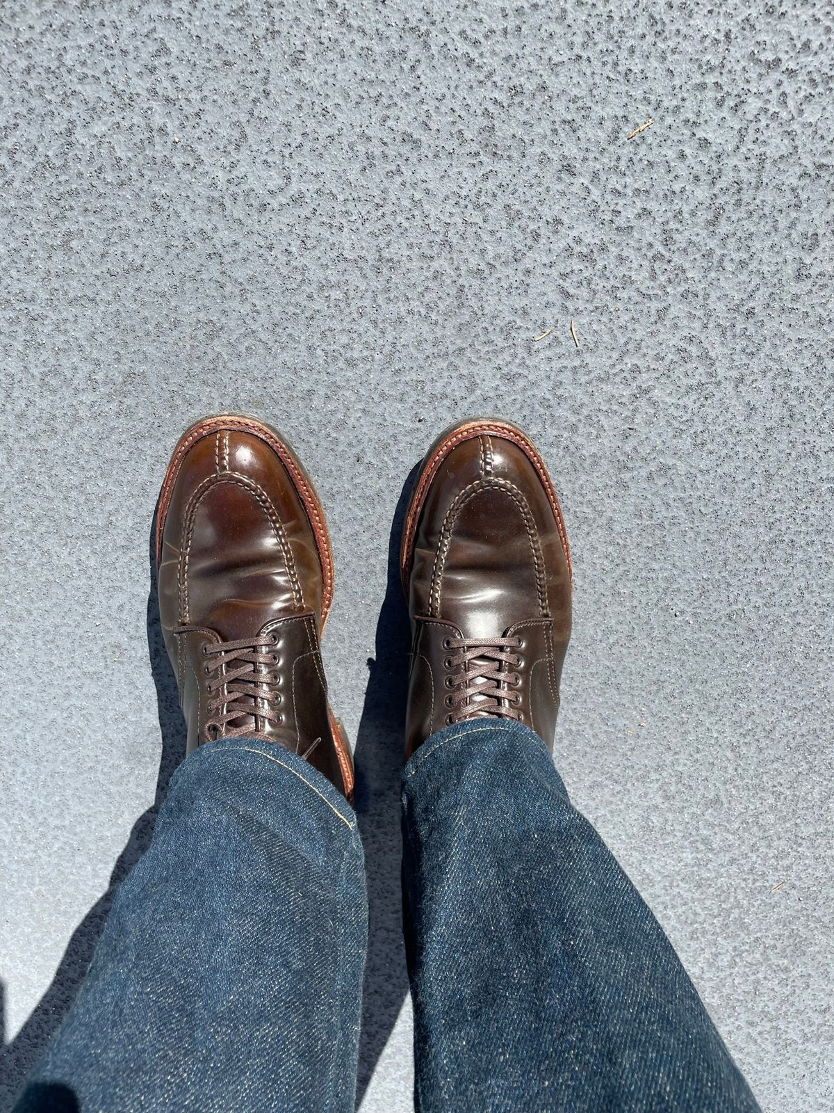 Photo by yallgotbibergs on March 5, 2023 of the Alden Tanker Boot in Horween Cigar Shell Cordovan.