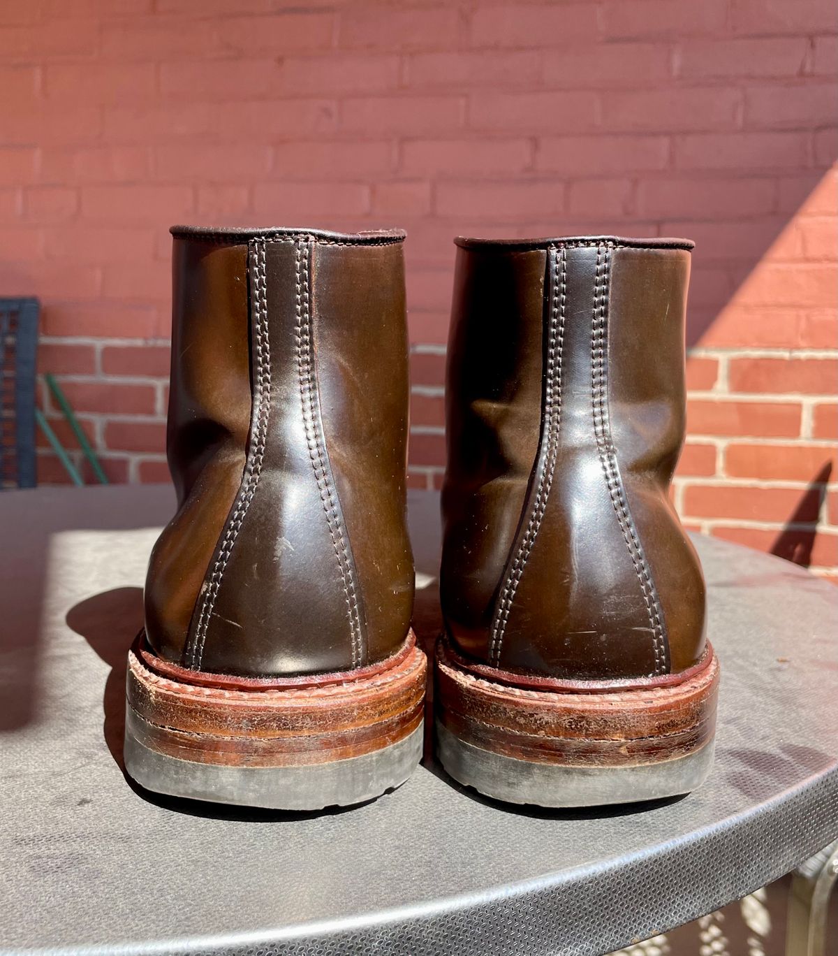 Photo by yallgotbibergs on March 5, 2023 of the Alden Tanker Boot in Horween Cigar Shell Cordovan.