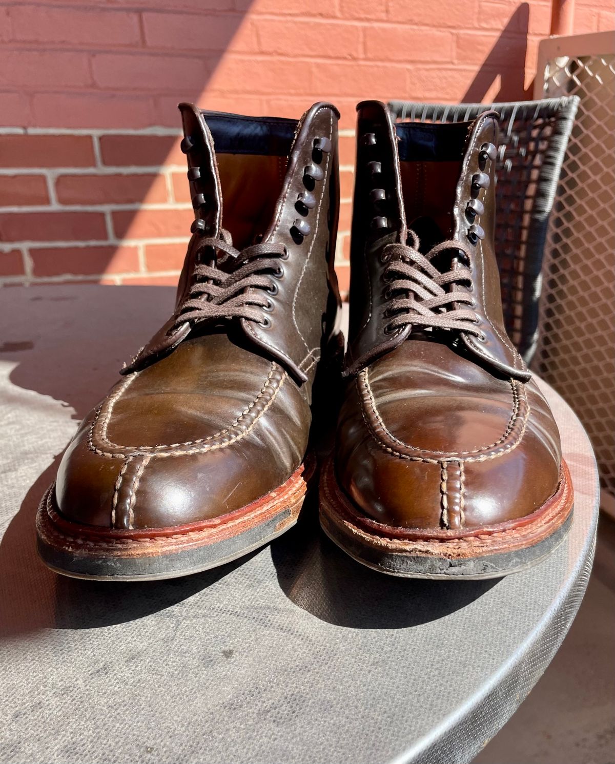 Photo by yallgotbibergs on March 5, 2023 of the Alden Tanker Boot in Horween Cigar Shell Cordovan.