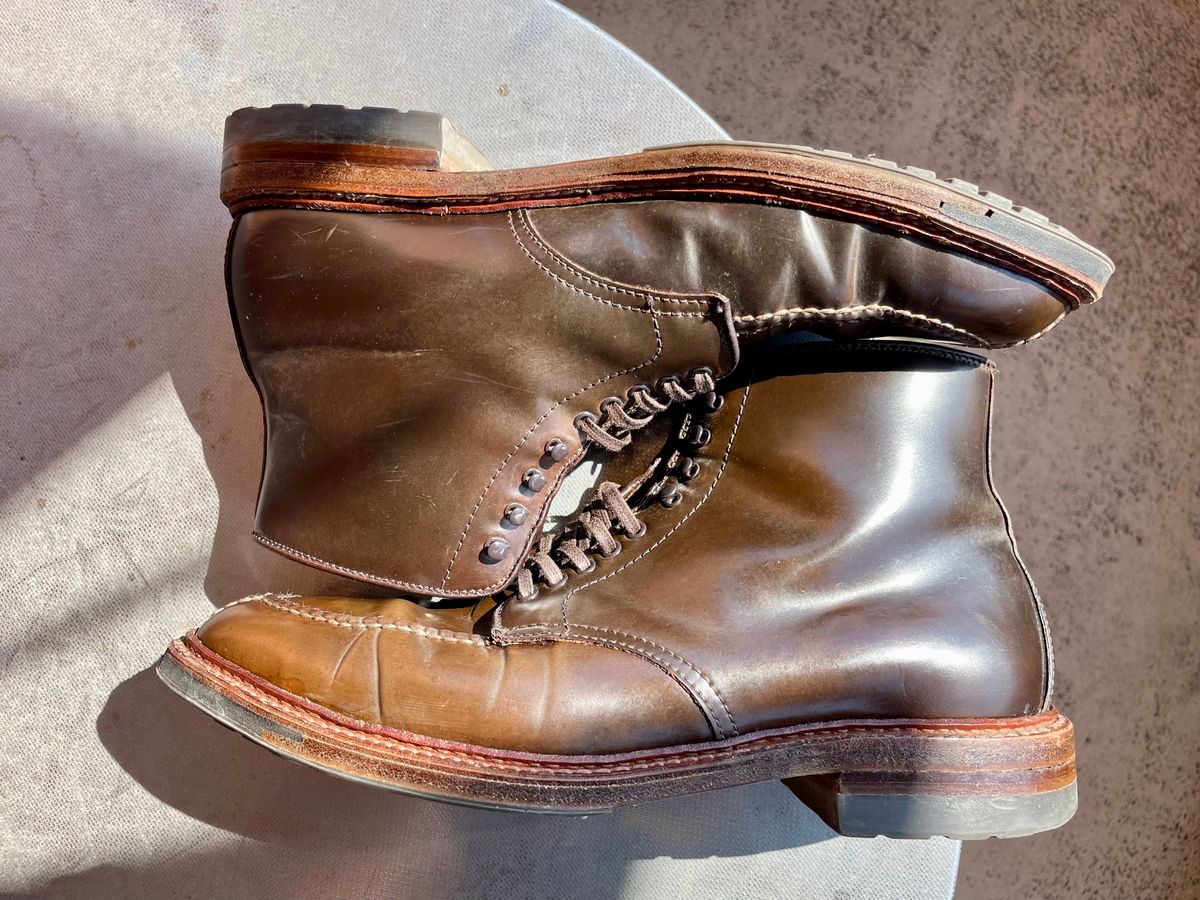 Photo by yallgotbibergs on March 5, 2023 of the Alden Tanker Boot in Horween Cigar Shell Cordovan.