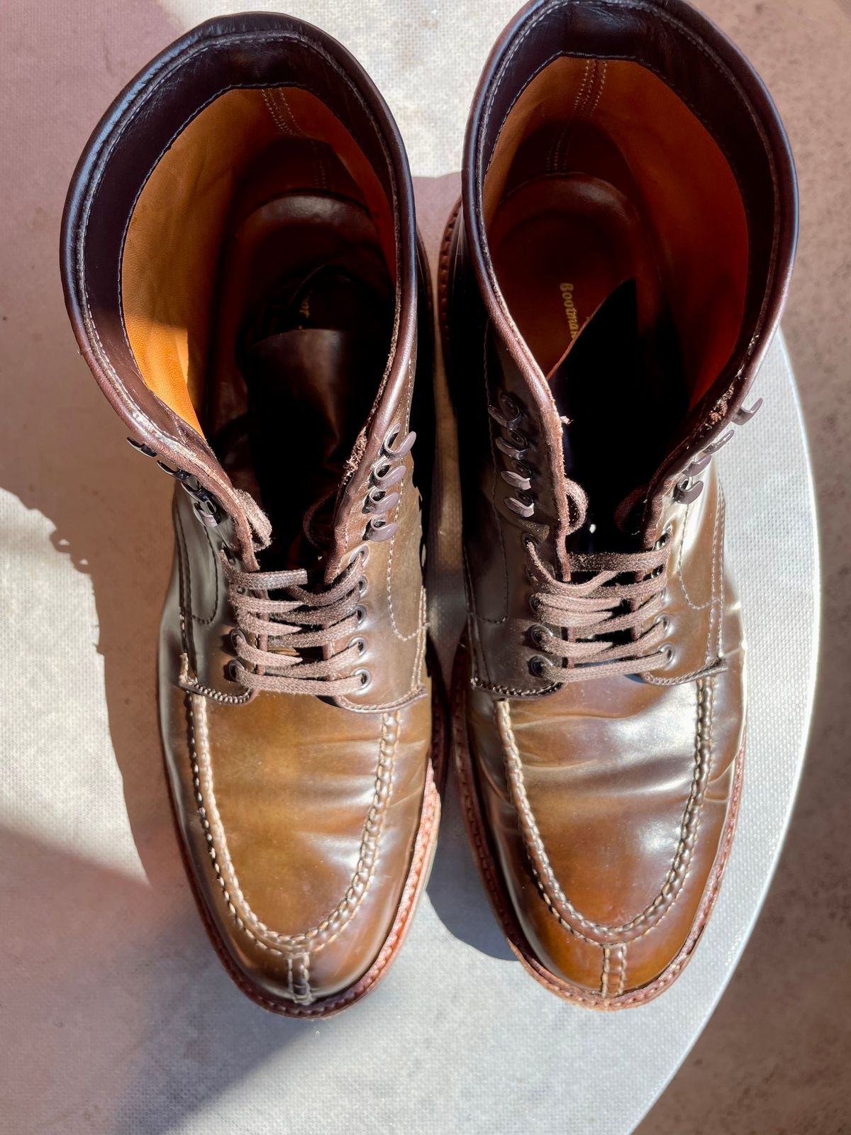 Photo by yallgotbibergs on March 5, 2023 of the Alden Tanker Boot in Horween Cigar Shell Cordovan.
