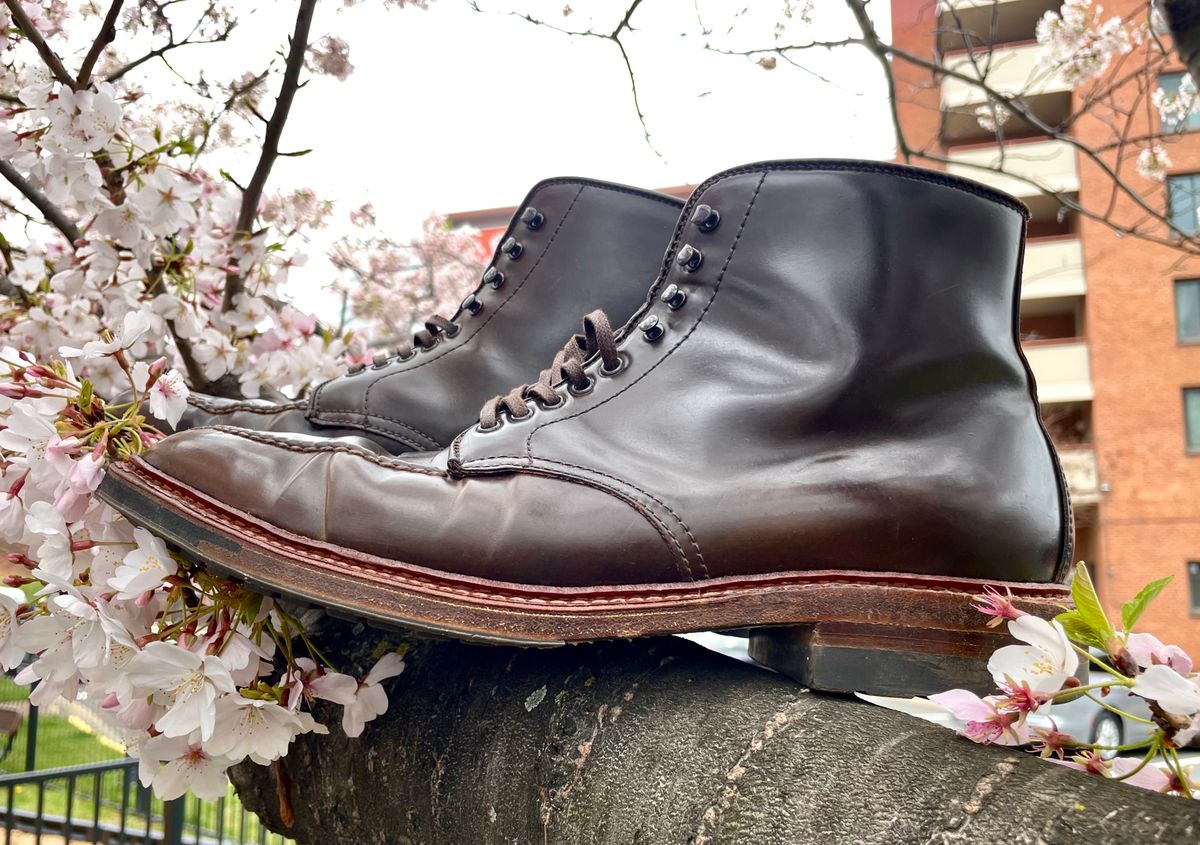 Photo by yallgotbibergs on April 1, 2023 of the Alden Tanker Boot in Horween Cigar Shell Cordovan.