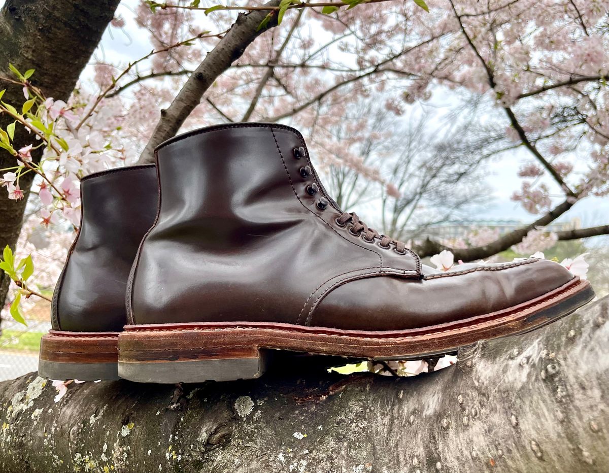 Photo by yallgotbibergs on April 1, 2023 of the Alden Tanker Boot in Horween Cigar Shell Cordovan.