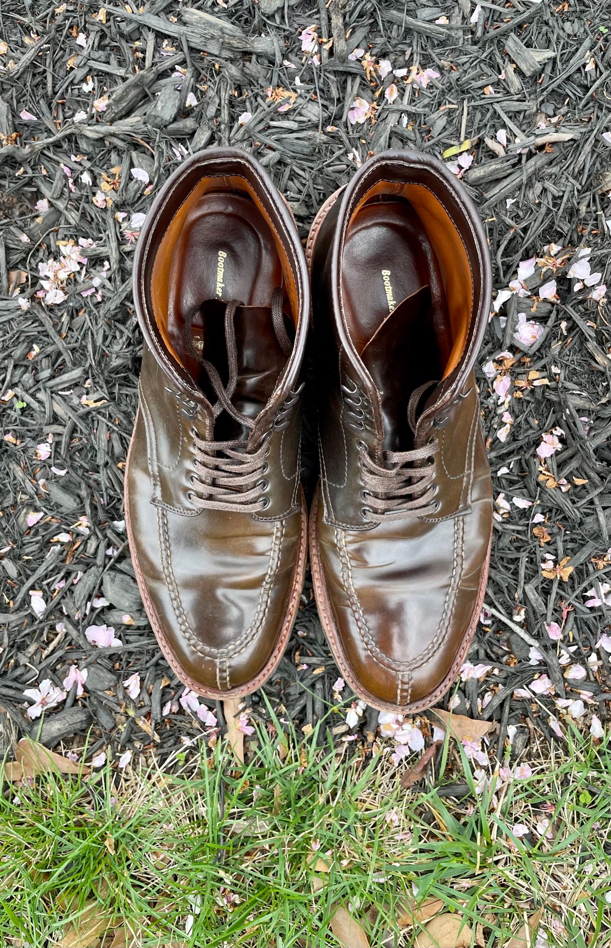 Photo by yallgotbibergs on April 1, 2023 of the Alden Tanker Boot in Horween Cigar Shell Cordovan.